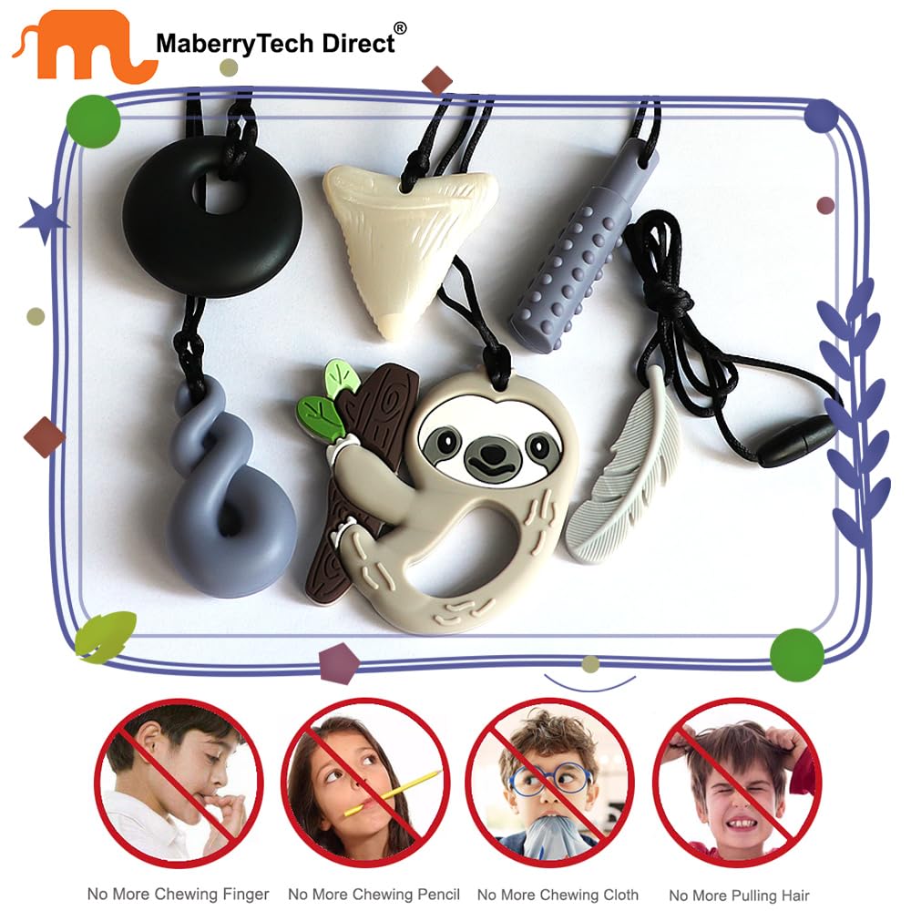 Chew Necklaces for Sensory Kids Boys Girls, Chewy Necklace Sensory Toys for Kids with Autism 6 Pack, Silicone Oral Motor Aids Chew Toys for Children Adults Reduce Fidgeting