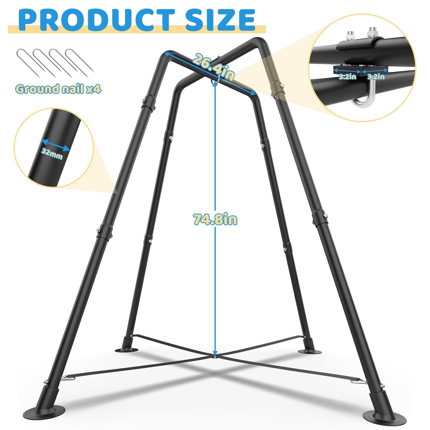 Swing Set with Tent Swing, X-Shaped Swing Frame with Sensory Swing, Metal 32mm Diameter Swing Stand with Tent Swing, 330 lbs Capacity, w/Rainbow Lights String, Indoor/Outdoor Use (Green)