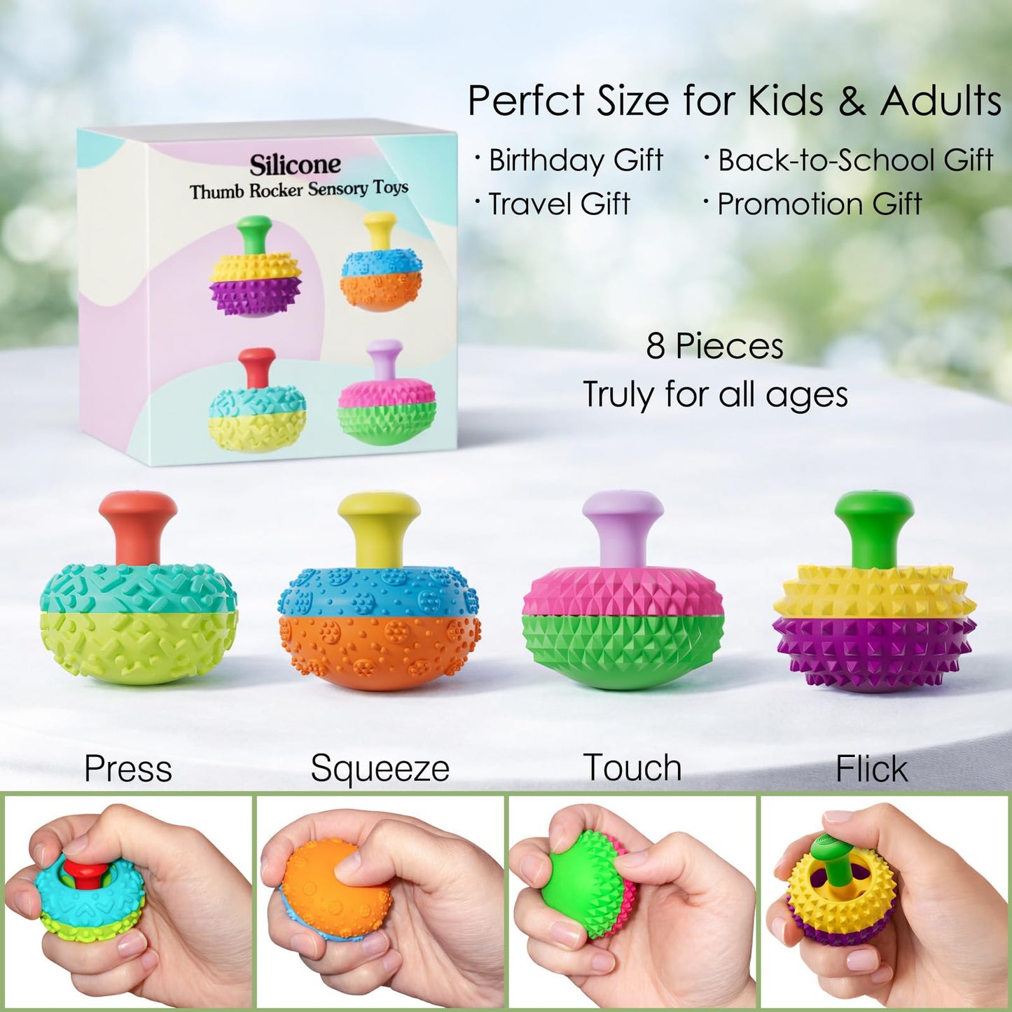 Silicone Thumb Rocker Fidget Toys for Kids Adults ,4PCS Stress Relief Sensory Toys for Autism ADHD Anxiety,Fun Textures Gadgets,Office Desk Toy,Stocking Stuffers for Women Men Teen Gifts