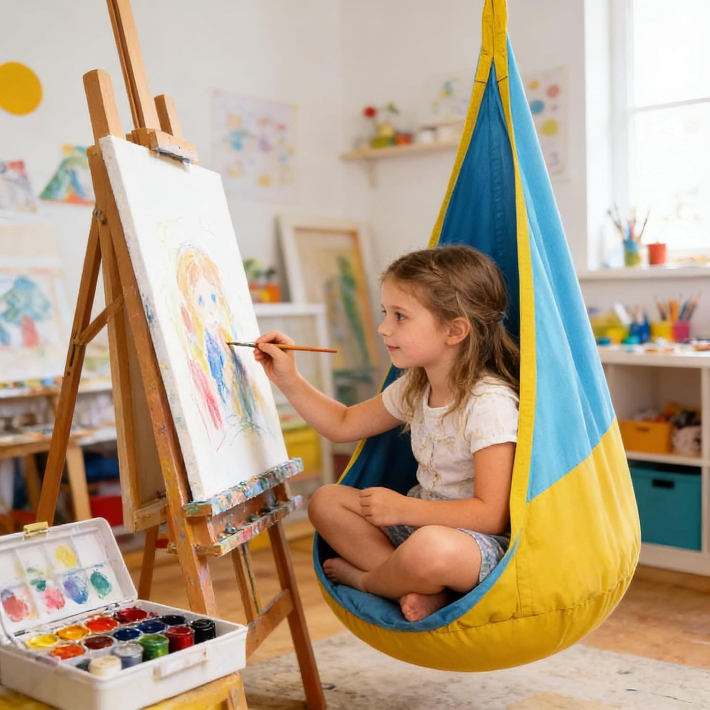 New Kids Pod Swing Chair, Indoor Hanging Swing for Bedroom, Sensory and Balance Play, Cozy Nook for Reading, Relaxing, and Playtime, Indoor Kids Hammock, Pod Swing for Boys and Girls