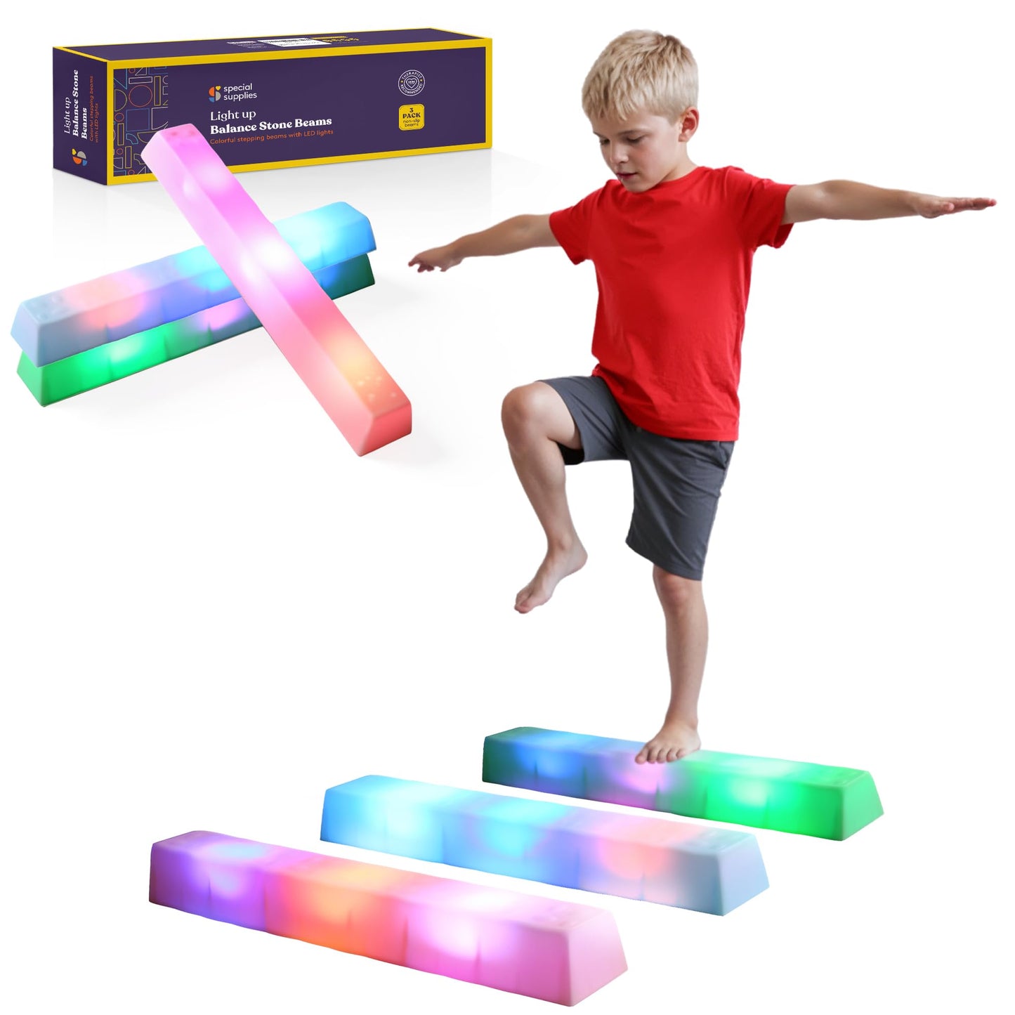 Special Supplies LED Stepping Stones for Kids -Light-Up Balance Blocks- Coordination & Balance for Toddlers & Children- Durable Non-Slip Rubber, Safe Indoor & Outdoor Play