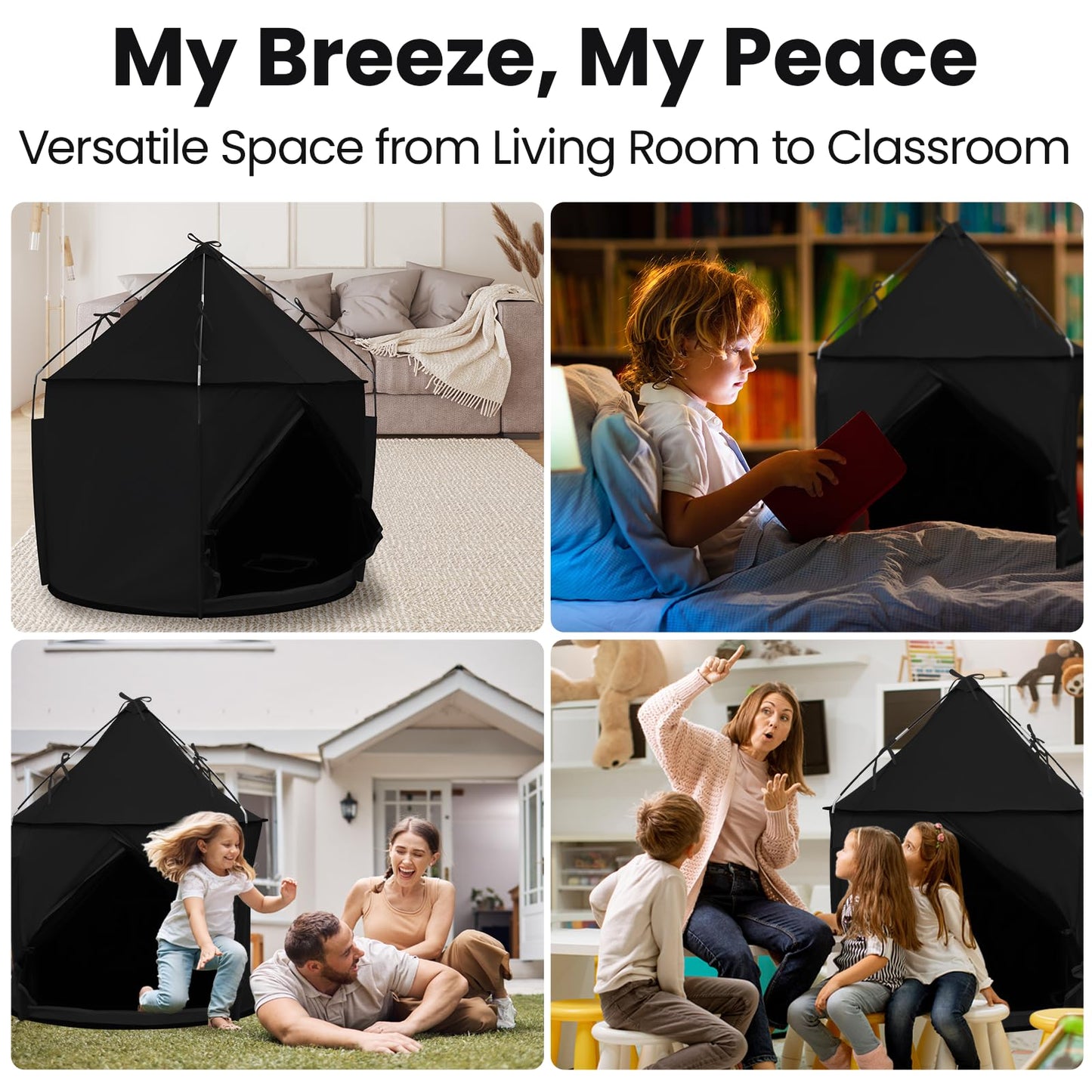 Blackout Sensory Tent, CPC Certified Calm Space for Autism Kids | Blackout Fabric, with Fan Port and Air Vent, CPC Certified Safe Structure, Spacious 39 x 39 x 45 in, Easy Setup