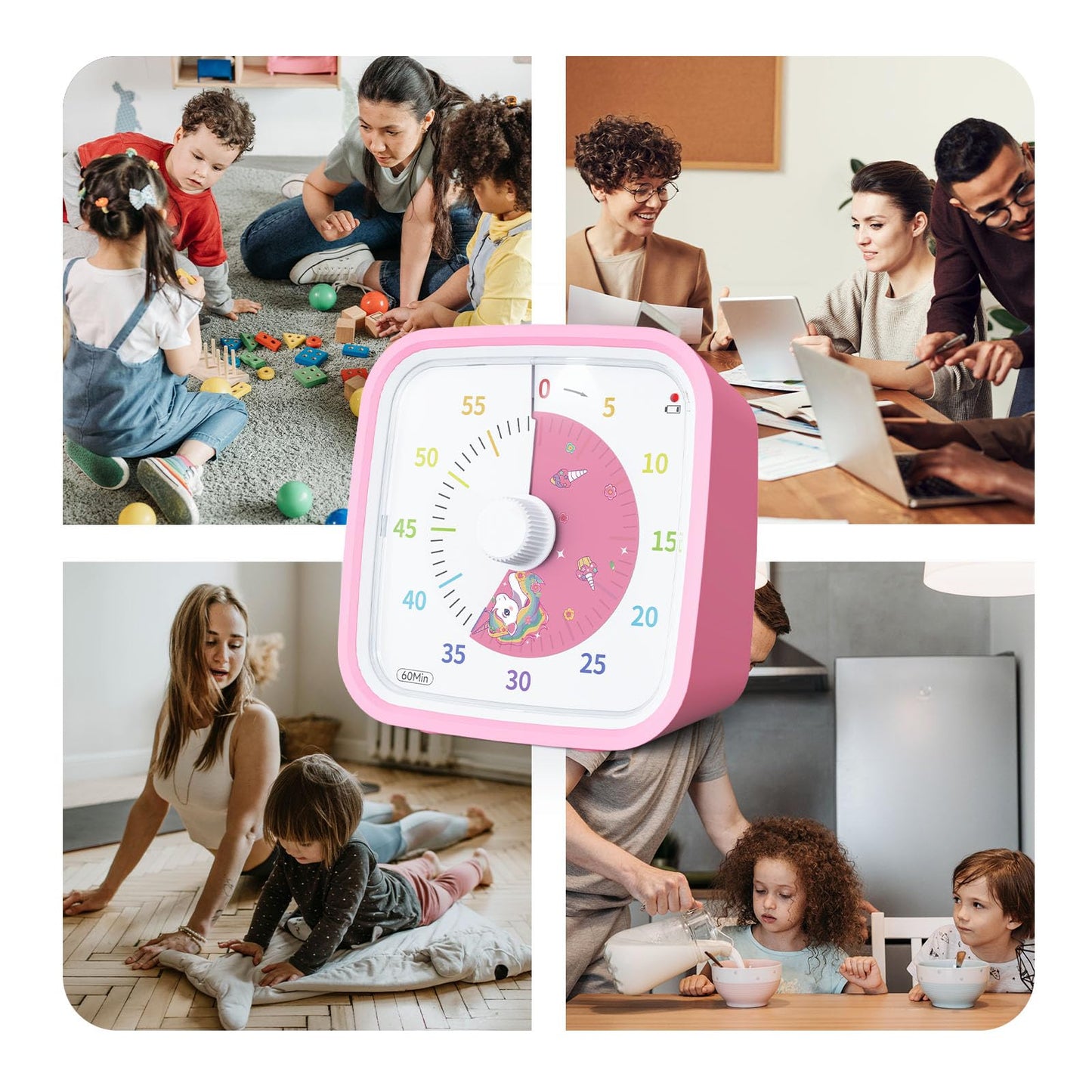 Yunbaoit Visual Timer with Protective Case, Rainbow Disk 60 Minute Countdown Timer for Kids and Adults, Silent Time Management Tool(Blue Rainbow)