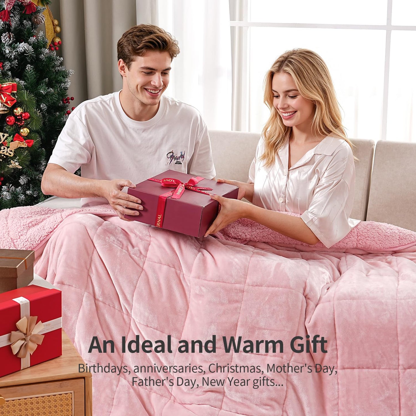 Uttermara Weighted Blankets for Adults Queen Size, 15lbs 60x80 inches Blanket with Soft Warm Plush Sherpa Fleece, Washable Thick Heavy Throw for Sleeping and Calming, Grey