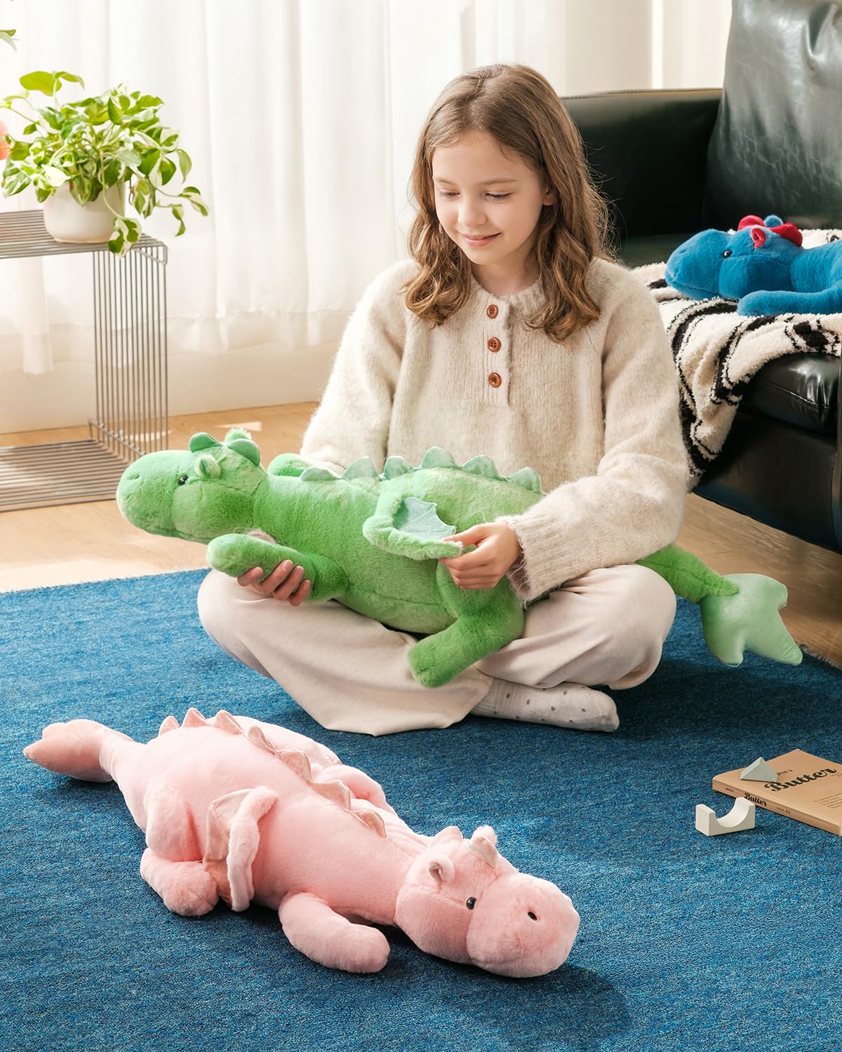 35.4" Weighted Dragon Plush Toy, 5lb Weighted Stuffed Animals, Silent Glass Beads Large Dragon Pillow for Sensory Relaxation for Kids and Adults, for Bedtime & Lounging