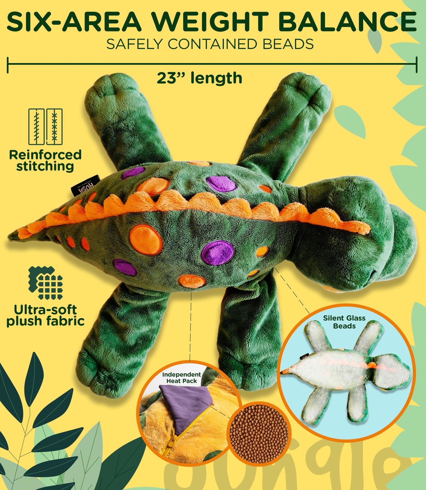 Weighted Dinosaur Stuffed Animal 5lb - Calming Plush with Removable Microwavable & Freezable Heat Pack - Unscented Sensory Toy for Kids & Adults - Soft Dino Companion for Relaxation & Comfort