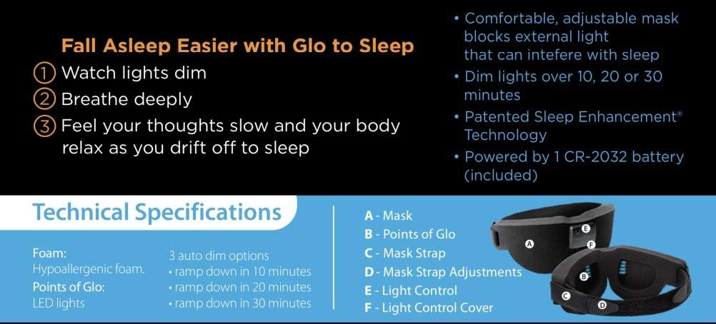 Advanced Glo to Sleep Eye Mask, Nighttime Adult Sleep Aid for Men & Women, Deep REM Sleep, Relaxation, Red & Blue Lighting, Patented Sleep Enhancement Technology Helps You Fall Asleep Quickly.