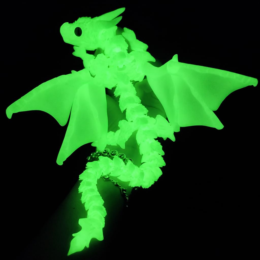 3D Printed Dragon with Wings, 3D Printed Animals Toys, Fidget Dragon Toys, Flexible Articulated Winged Crystal Dragon Model, Desktop Pet Decor, Dragon Gift for Kids & Adult (Random-Rainbow)