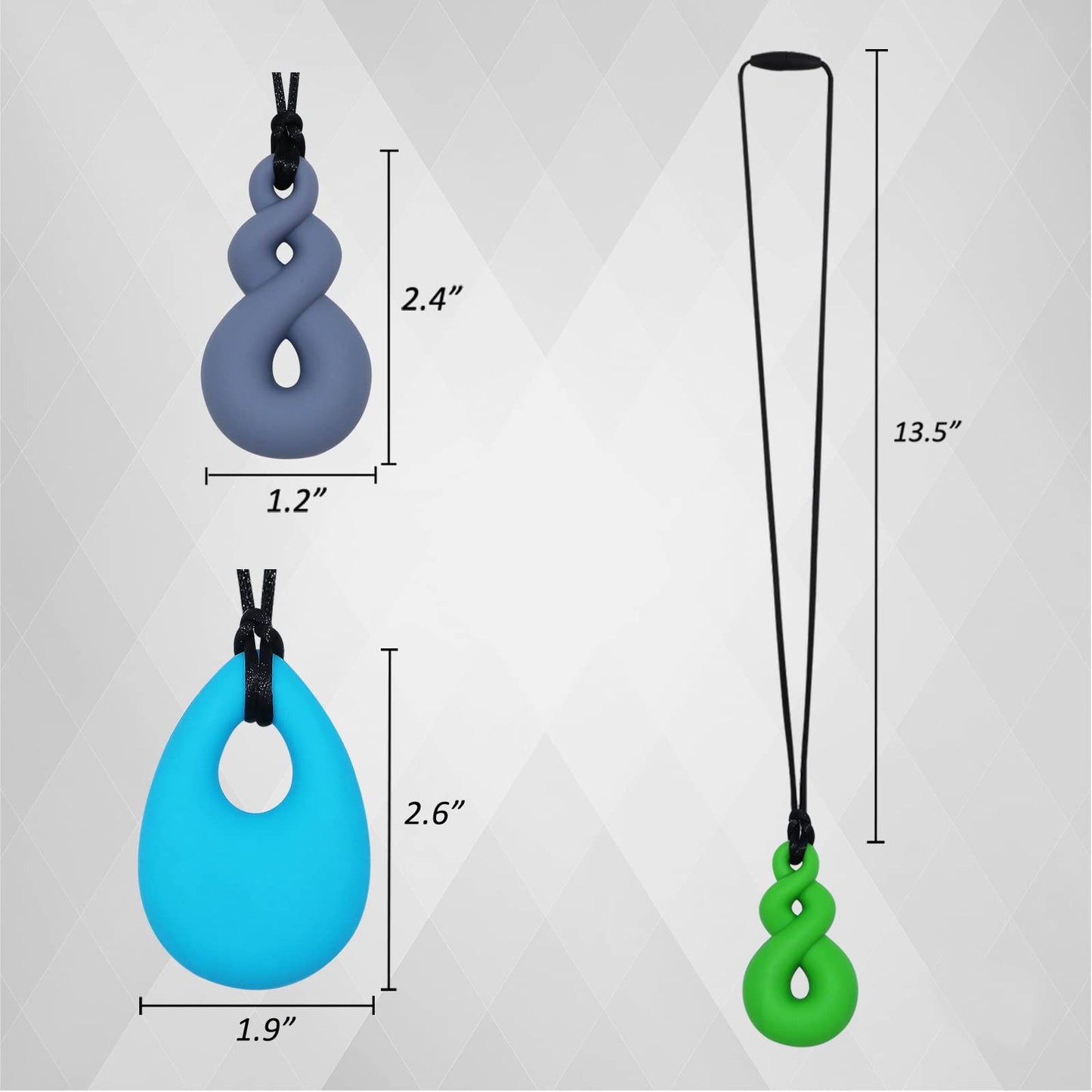 Chew Necklace for Boys and Girls, Silicone Chewy Necklace Sensory Toys for Kids Teardrop Twist Pendants, Chewing Toys for Autism or Oral Motor Special Needs BPA Free - 4 PCS Set
