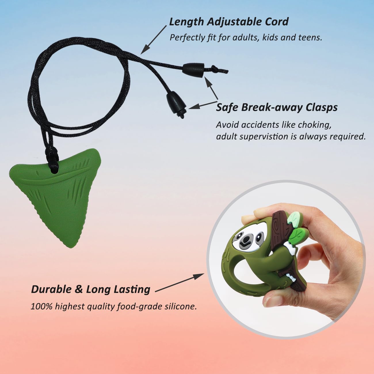 Chew Necklaces for Sensory Kids Boys Girls, Chewy Necklace Sensory Toys for Kids with Autism 6 Pack, Silicone Oral Motor Aids Chew Toys for Children Adults Reduce Fidgeting