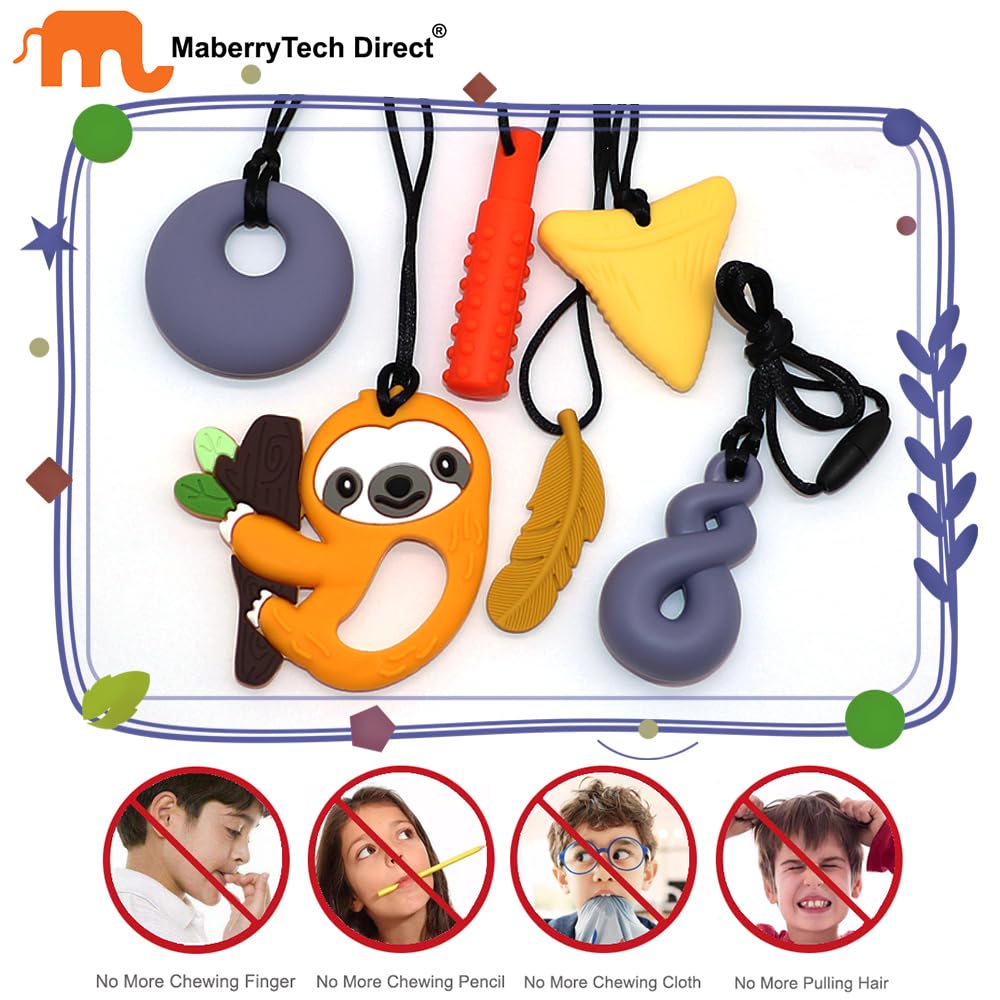 Chew Necklaces for Sensory Kids Boys Girls, Chewy Necklace Sensory Toys for Kids with Autism 6 Pack, Silicone Oral Motor Aids Chew Toys for Children Adults Reduce Fidgeting