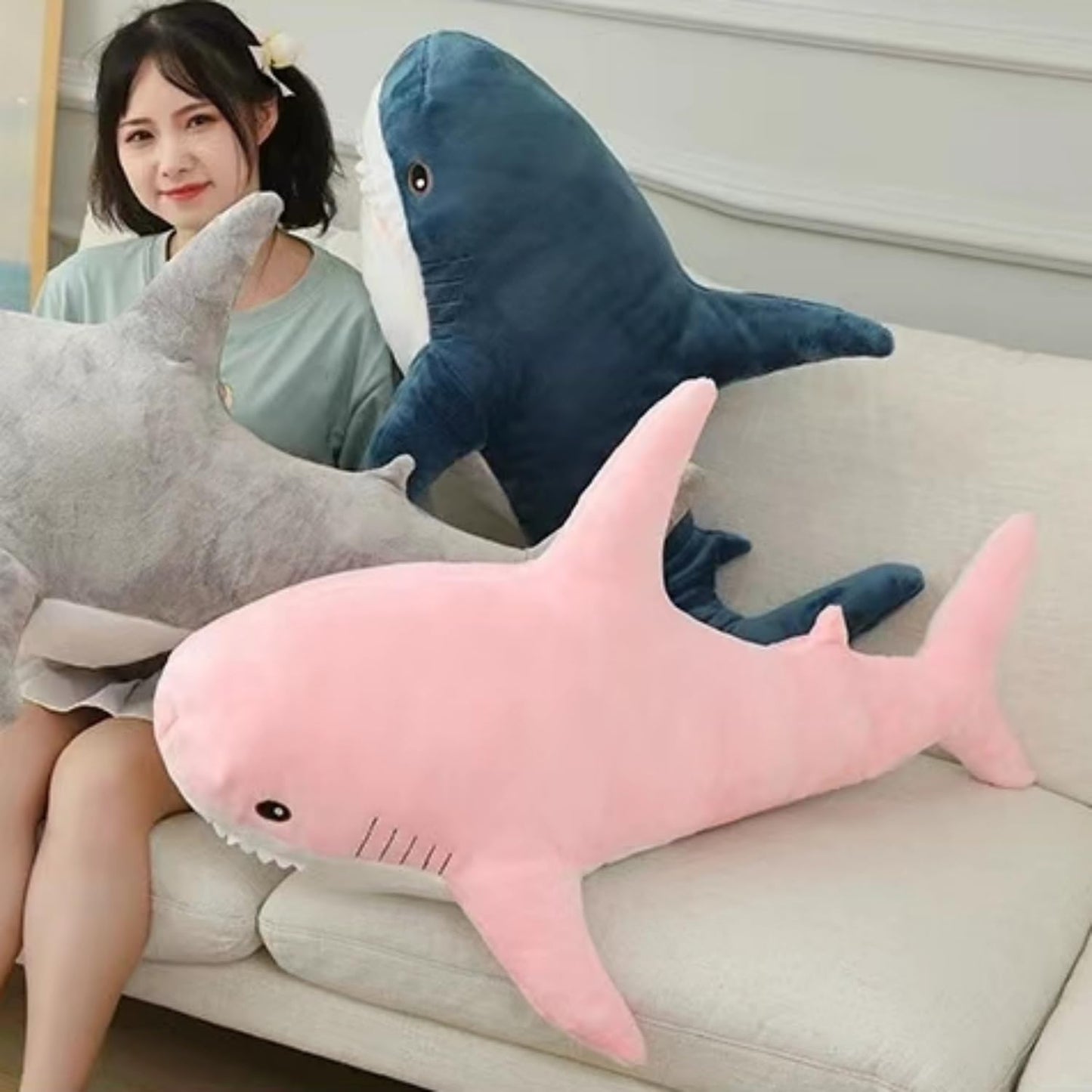 39.4 Inch XXL 15% Chubbier Weighted Giant Shark Stuffed Animal,Soft Chonky Shark Toys Shark Plush Pillows Stuffed Shark for Brave Boy's and Girl's Room Décor,Perfect Stress Relief for Women