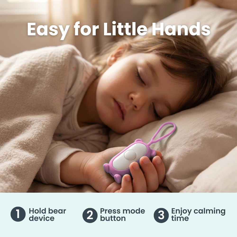 Glowco CalmCarry Mini Bear Kids Sleep Aid Device – Handheld Microcurrent Relaxation Tool, Supports Calm, Focus & Gentle Relief, USB Rechargeable, Portable Wellness Device for Children (Pink)
