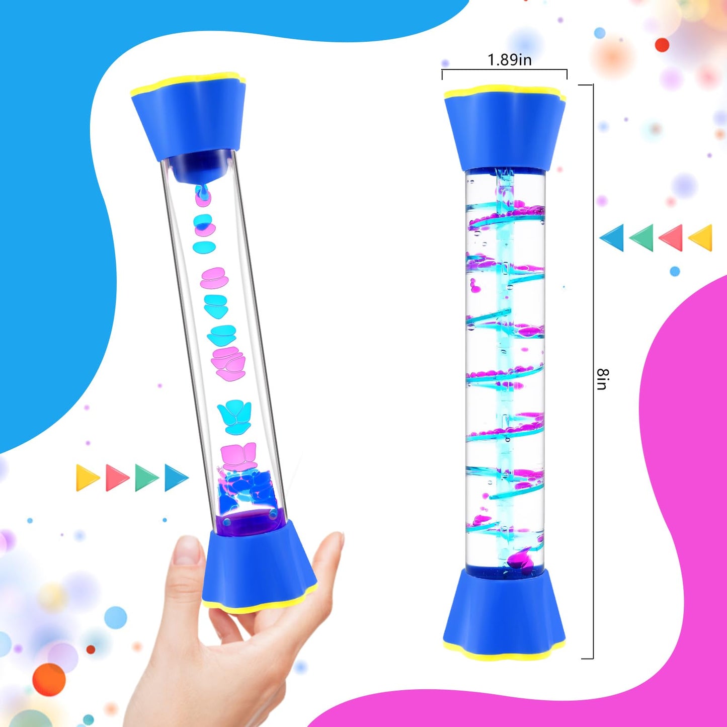 Sensory Fidget Tubes - Calming Toys for Kids & Adults- Sensory Tube with Glitter Bottle, Gravity Spinner, Bubble Drop Spiral - Fidget Toys for Classroom, Desk Decor, Office ( 2 Pack )