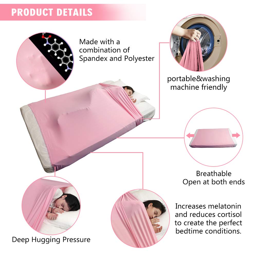 TOPARCHERY Sensory Compression Blanket Sensory Bed Sheet - Help Settle Down at Nighttime - Increase Calm and Comfort (Full,Pink)