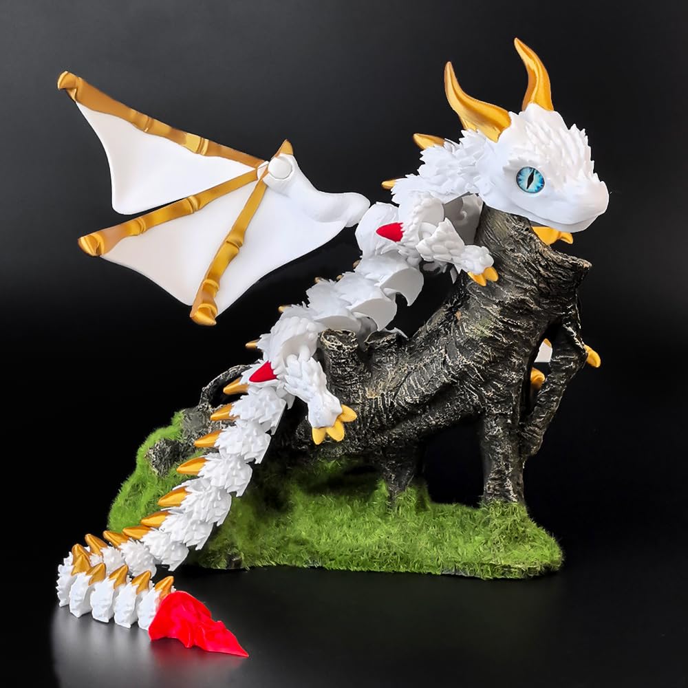 3D Printed Dragon with Wings, 3D Printed Animals Toys, Fidget Dragon Toys, Flexible Articulated Winged Crystal Dragon Model, Desktop Pet Decor, Dragon Gift for Kids & Adult (Random-Rainbow)