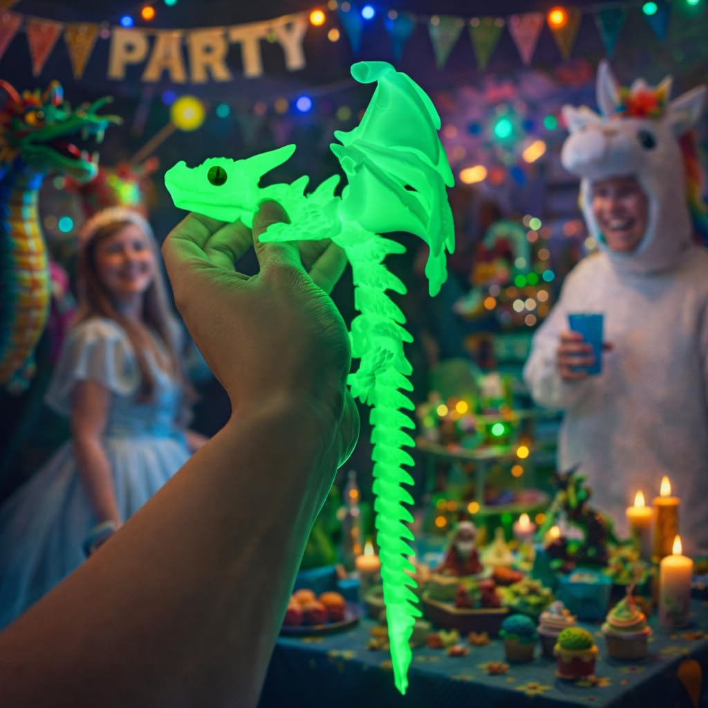 3D Printed Dragon with Wings, 3D Printed Animals Toys, Fidget Dragon Toys, Flexible Articulated Winged Crystal Dragon Model, Desktop Pet Decor, Dragon Gift for Kids & Adult (Random-Rainbow)