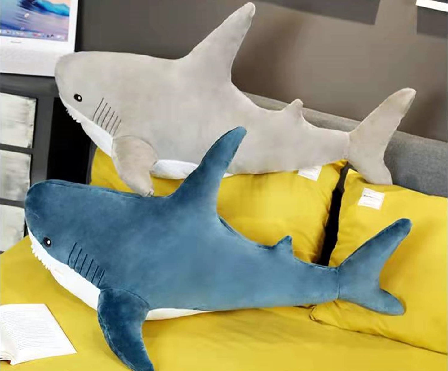 39.4 Inch XXL 15% Chubbier Weighted Giant Shark Stuffed Animal,Soft Chonky Shark Toys Shark Plush Pillows Stuffed Shark for Brave Boy's and Girl's Room Décor,Perfect Stress Relief for Women