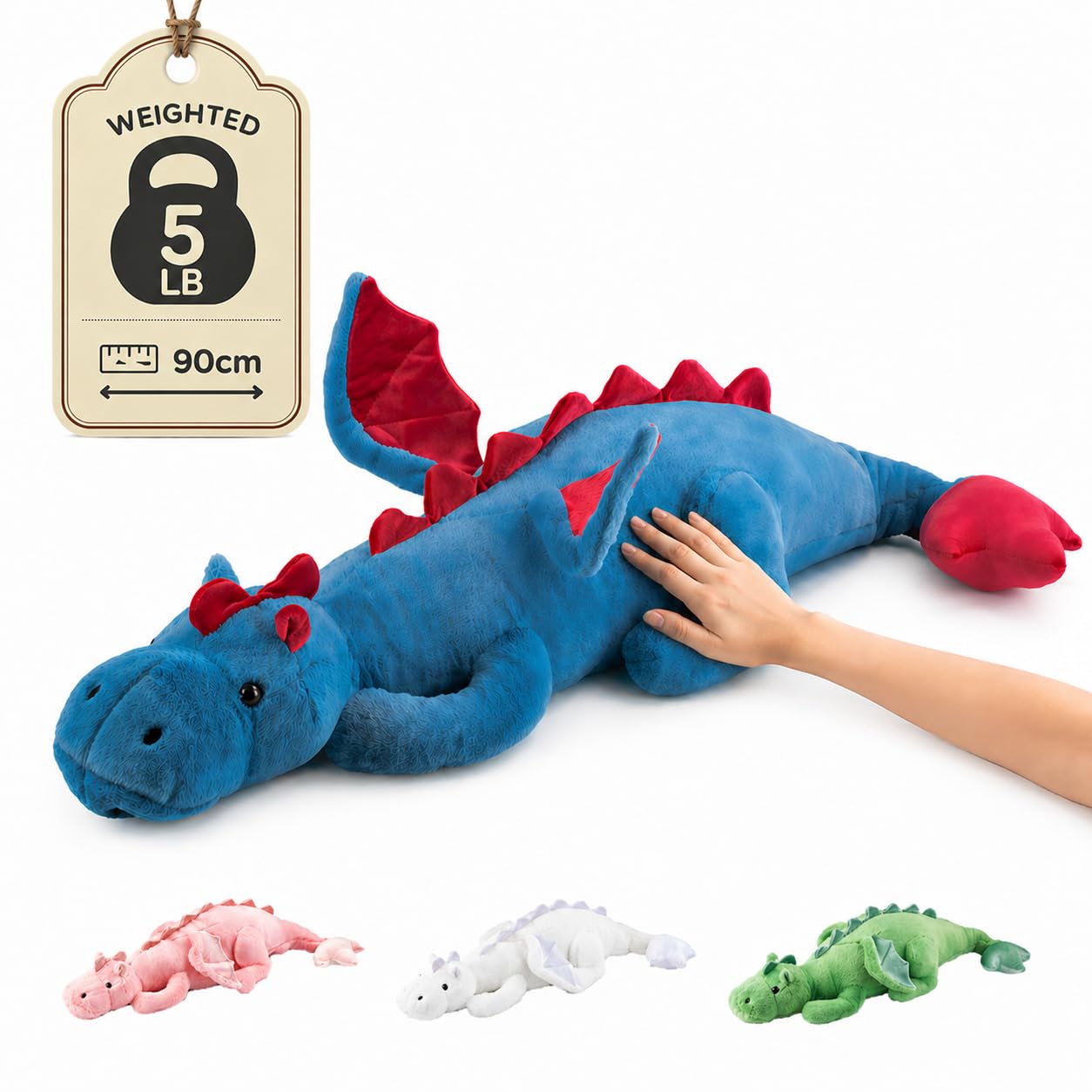 35.4" Weighted Dragon Plush Toy, 5lb Weighted Stuffed Animals, Silent Glass Beads Large Dragon Pillow for Sensory Relaxation for Kids and Adults, for Bedtime & Lounging
