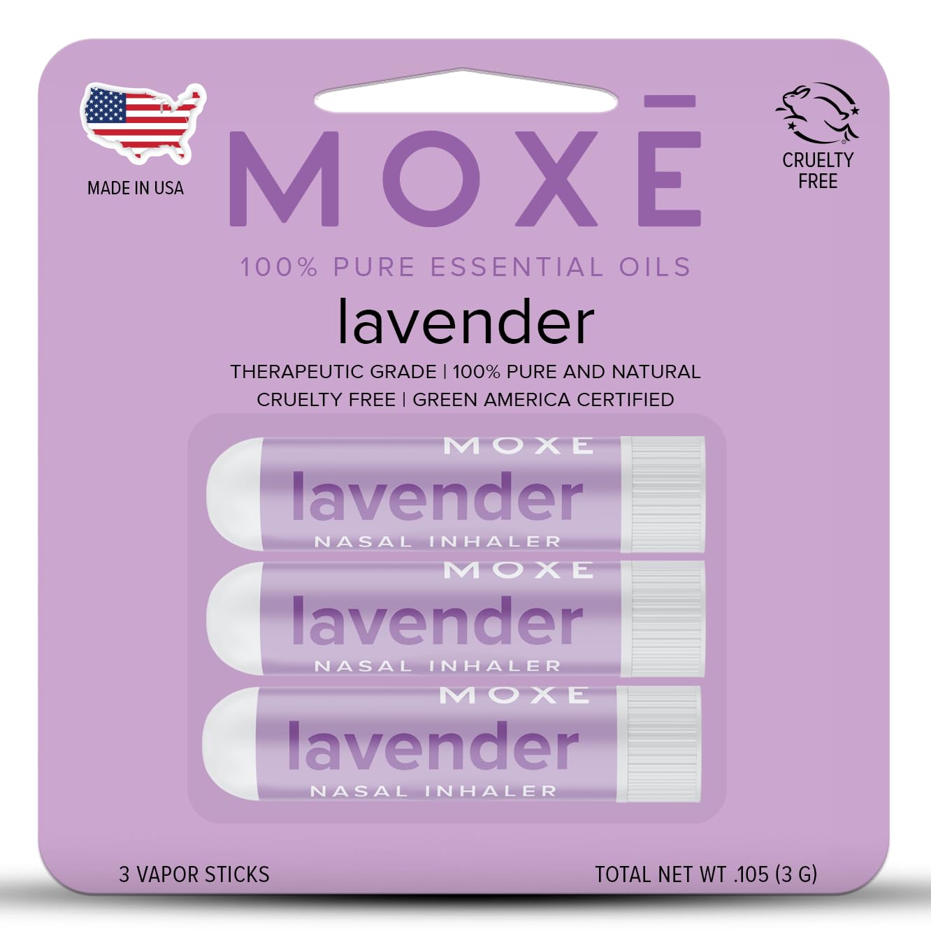 MOXE Lavender Essential Oil Nasal Inhaler, Therapeutic No-Mess Aromatherapy, Relaxation, Naturally Calming, Before Sleep Routine, Uplifts Mood, Pure and Undiluted, Made in USA (1 Pack)