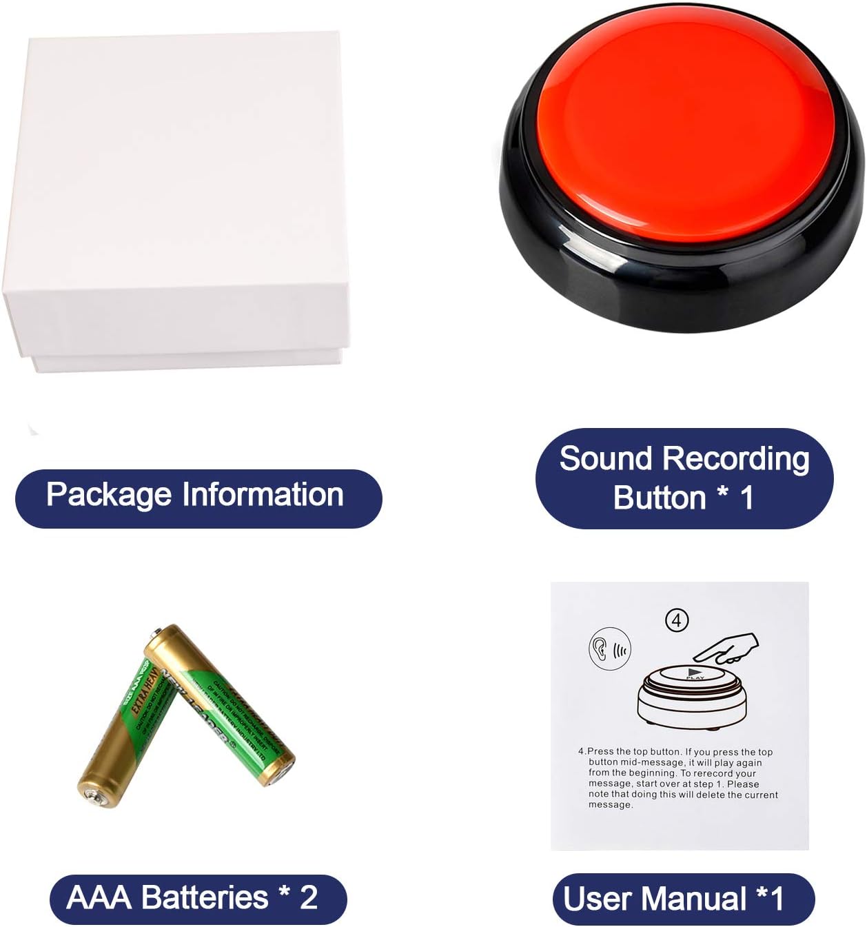 Record Talking Button Easy Button Recording Voice Button Funny OfficeToys Multifunctional Dog Buttons Talk for Communication-Classroom-Friendly Recordable Sound Buttons Buzzer Button（Black+Red