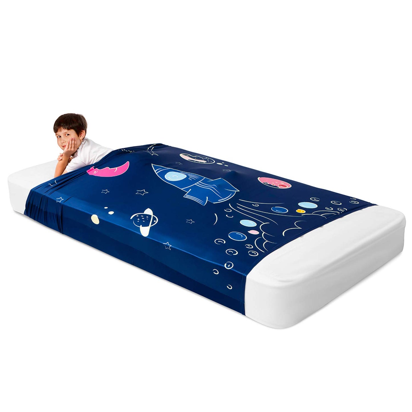 Deep Pressure Sensory Bed Sheet – Twin Sensory Compression Sheet Breathable Sleep Pod Blanket for Better Sleep Support – Calming Compression Blankets for Kids and Adults Blue Petal