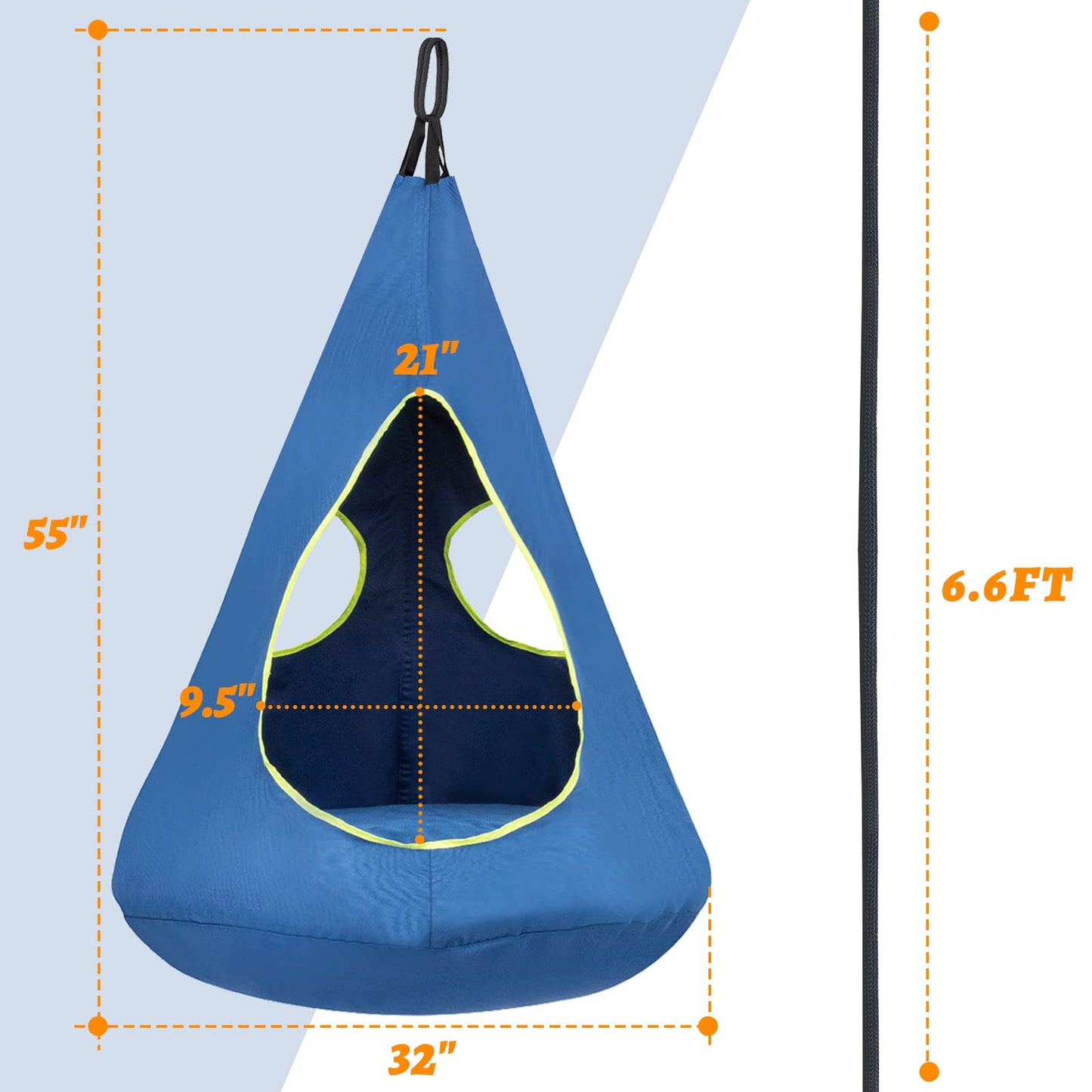 Kids Nest Swing Chair, Hanging Hammock Chair Nest Hammock Swing Chair for Outdoor and Indoor(32" D x 52" H),Detachable Play Tent Swing for Child Sensory Swing for Kids Age from 3-12 Years(Blue)