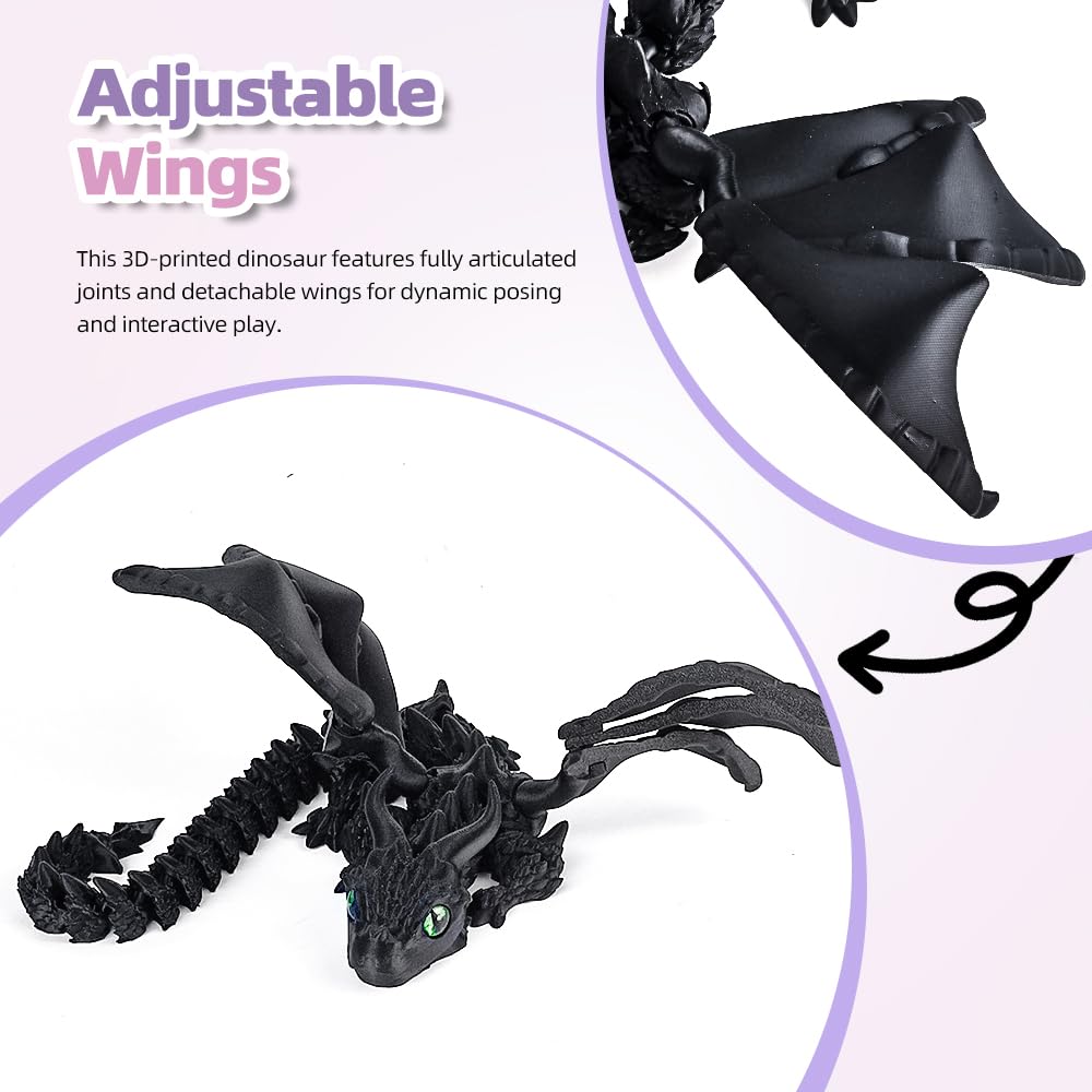 3D Printed Dragon with Wings, 3D Printed Animals Toys, Fidget Dragon Toys, Flexible Articulated Winged Crystal Dragon Model, Desktop Pet Decor, Dragon Gift for Kids & Adult (Random-Rainbow)