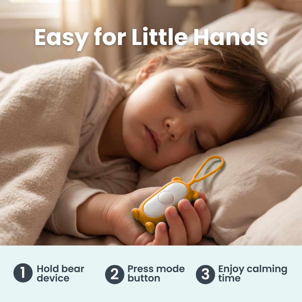 Glowco CalmCarry Mini Bear Kids Sleep Aid Device – Handheld Microcurrent Relaxation Tool, Supports Calm, Focus & Gentle Relief, USB Rechargeable, Portable Wellness Device for Children (Pink)