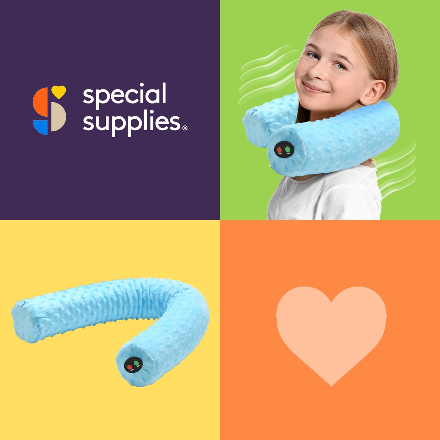 Special Supplies Sensory Vibrating Neck Pillow for Kids and Adults Plush Velvet Soft Cover with Textured Therapy Stimulation, Mind and Body Calming Relaxation - Blue