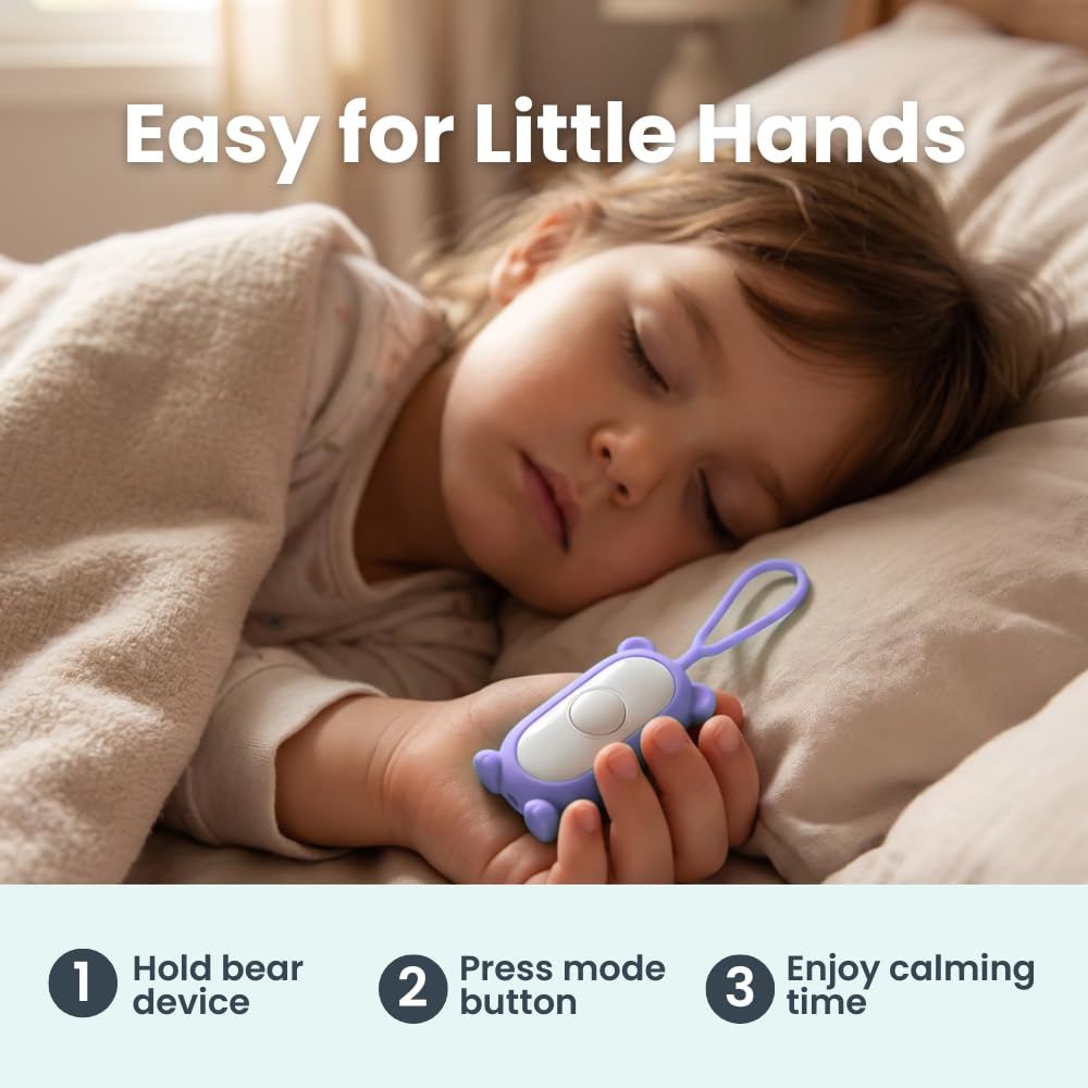 Glowco CalmCarry Mini Bear Kids Sleep Aid Device – Handheld Microcurrent Relaxation Tool, Supports Calm, Focus & Gentle Relief, USB Rechargeable, Portable Wellness Device for Children (Pink)