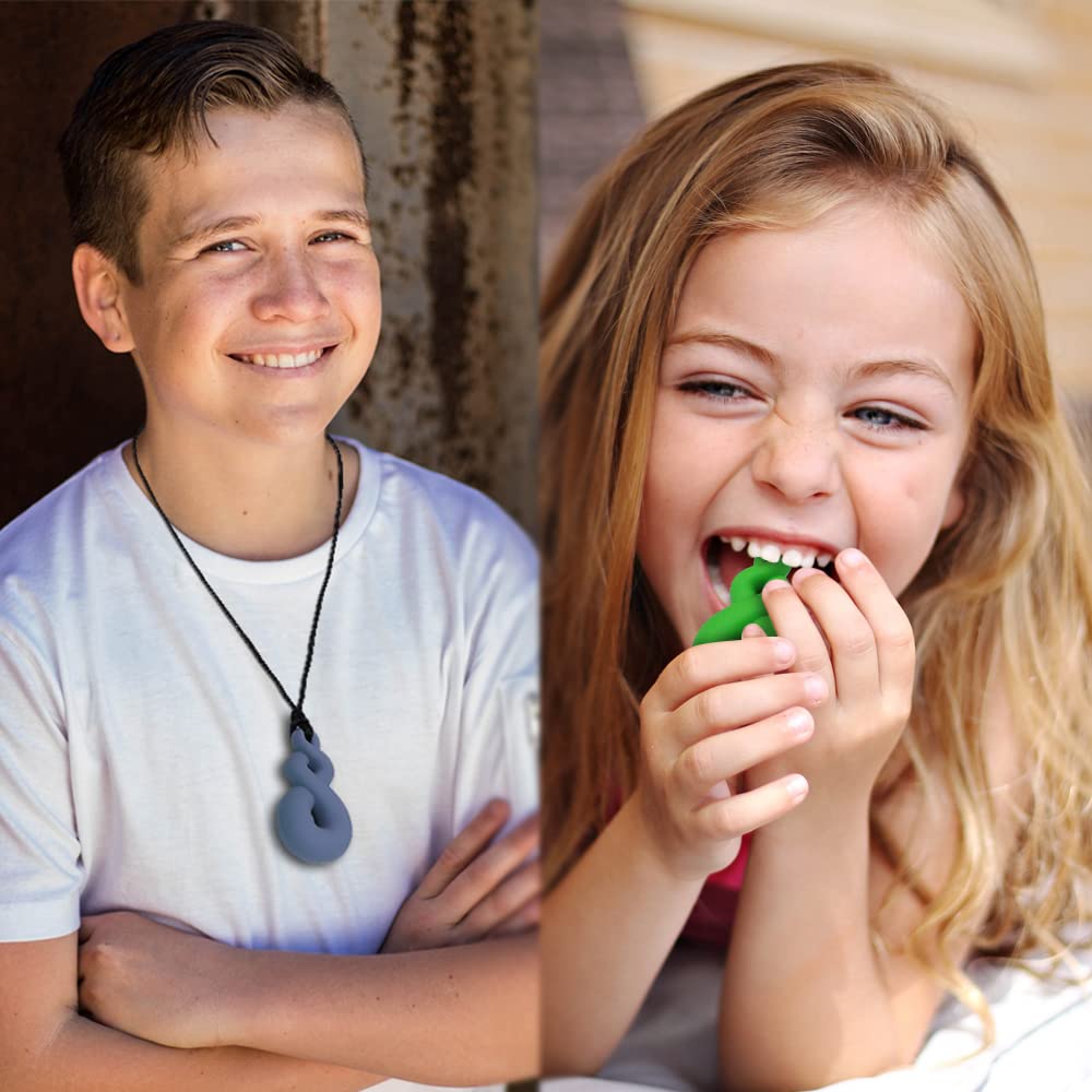 Chew Necklace for Boys and Girls, Silicone Chewy Necklace Sensory Toys for Kids Teardrop Twist Pendants, Chewing Toys for Autism or Oral Motor Special Needs BPA Free - 4 PCS Set
