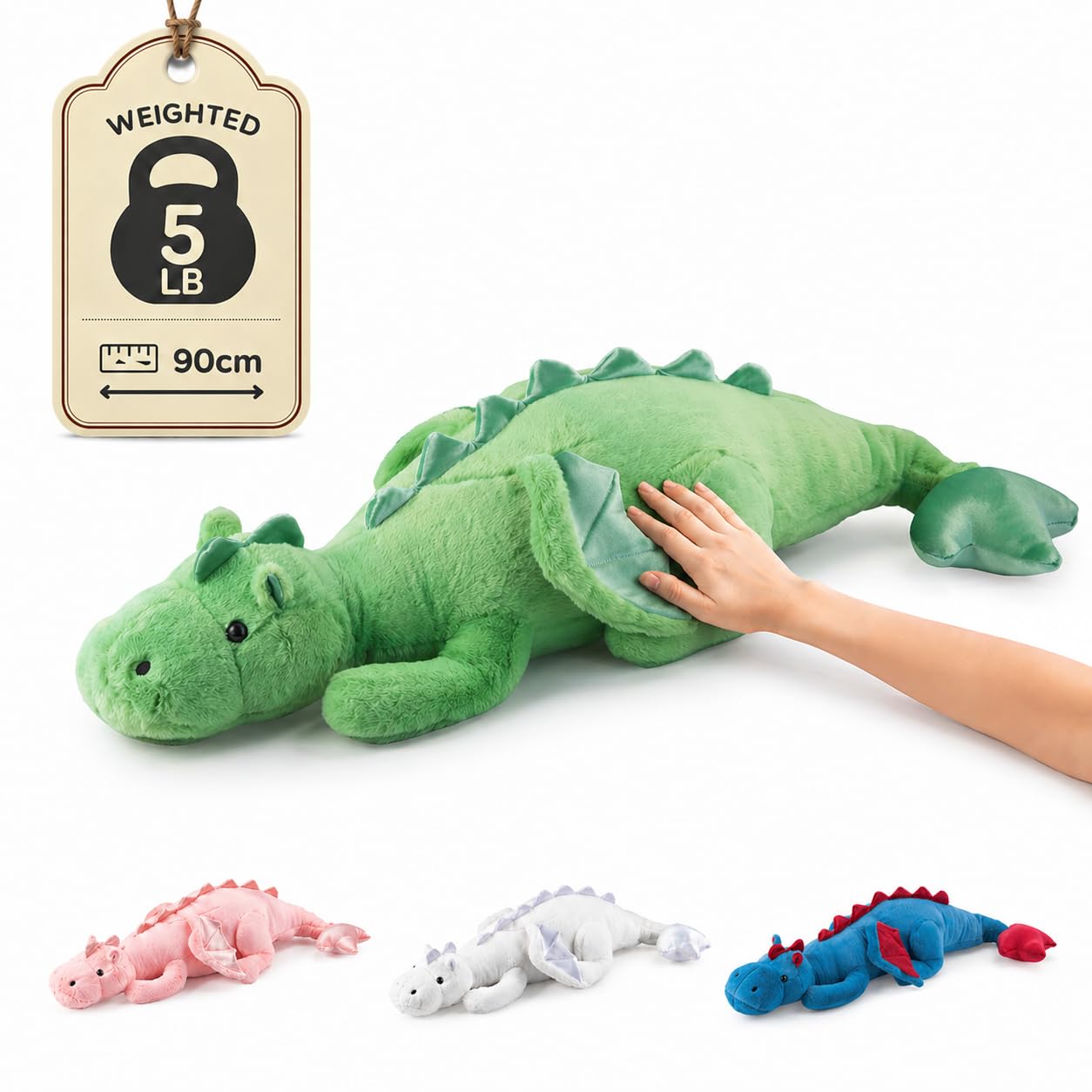 35.4" Weighted Dragon Plush Toy, 5lb Weighted Stuffed Animals, Silent Glass Beads Large Dragon Pillow for Sensory Relaxation for Kids and Adults, for Bedtime & Lounging