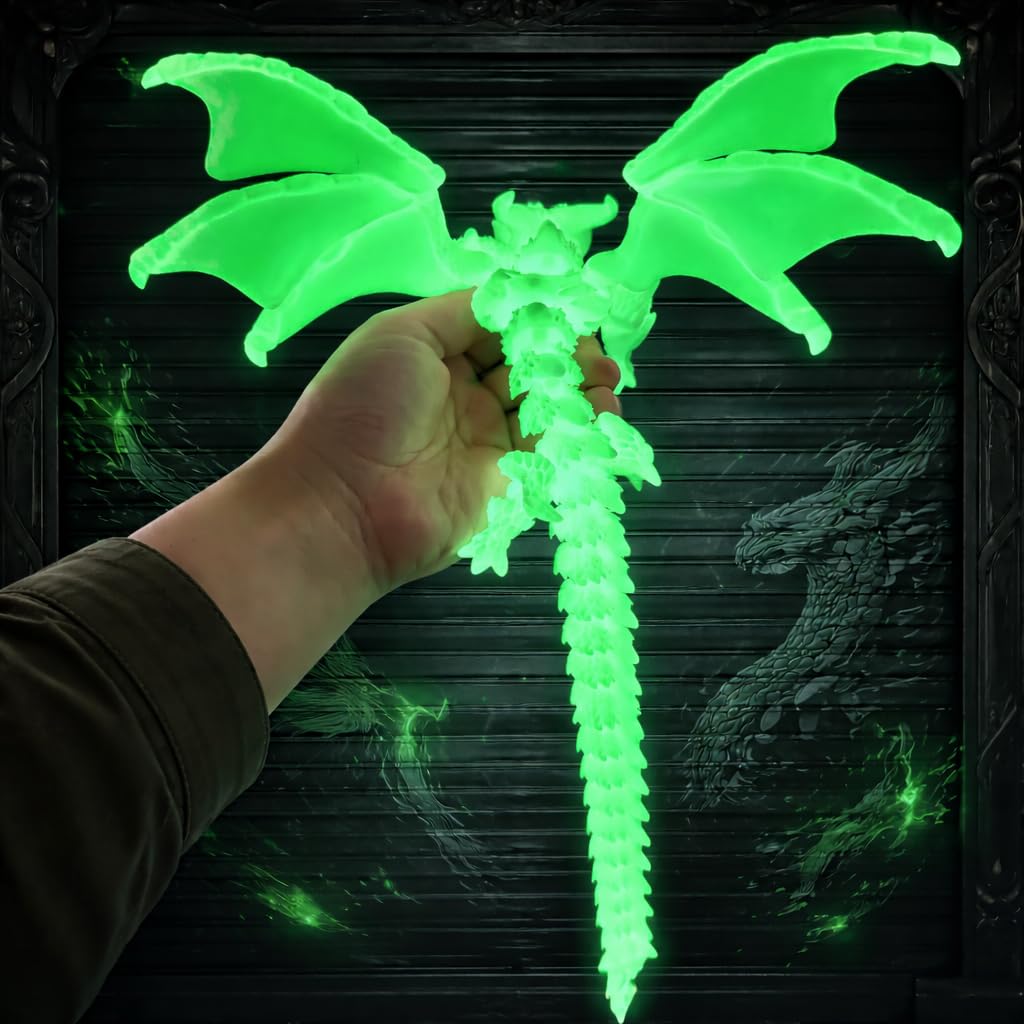 3D Printed Dragon with Wings, 3D Printed Animals Toys, Fidget Dragon Toys, Flexible Articulated Winged Crystal Dragon Model, Desktop Pet Decor, Dragon Gift for Kids & Adult (Random-Rainbow)