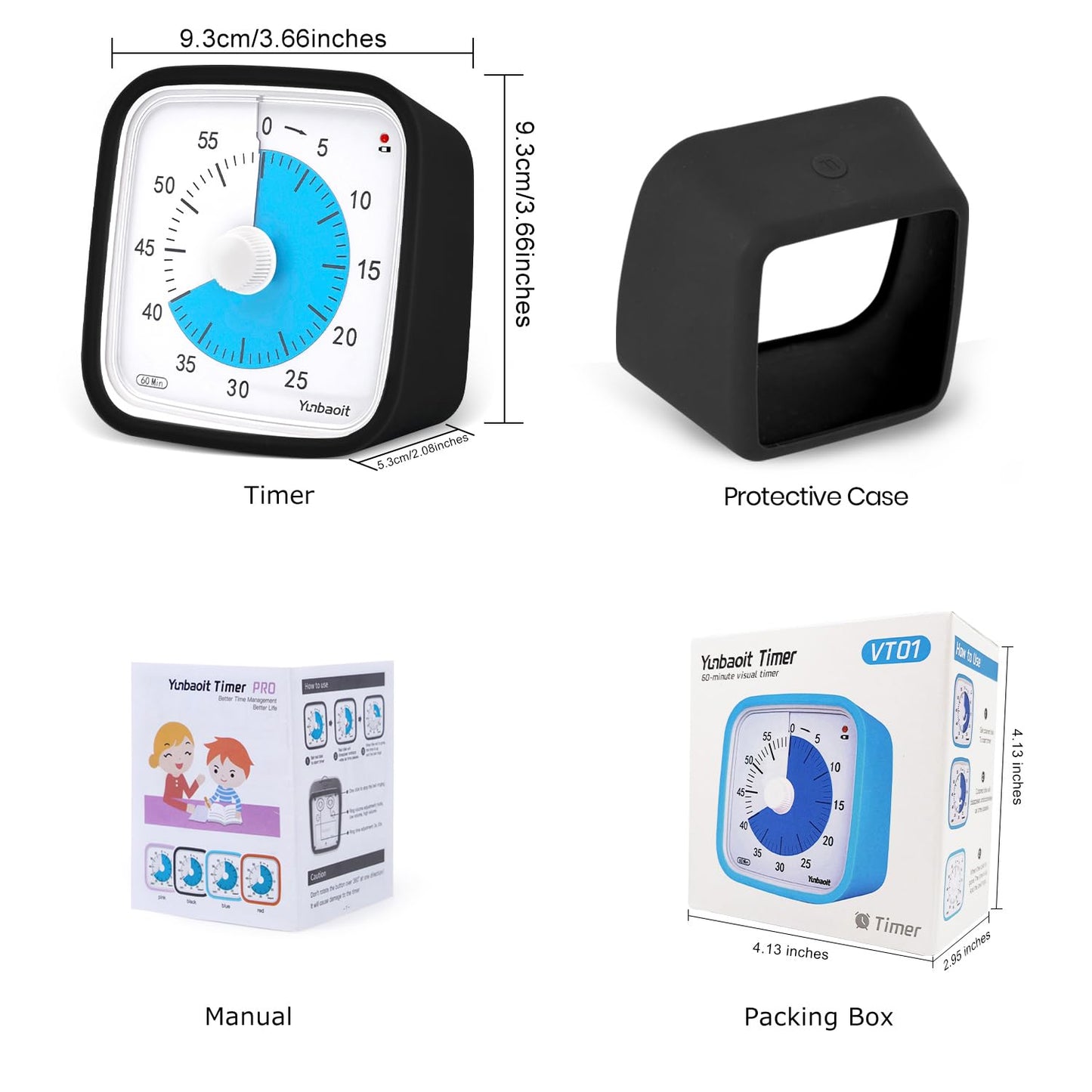Yunbaoit Visual Timer with Protective Case, Rainbow Disk 60 Minute Countdown Timer for Kids and Adults, Silent Time Management Tool(Blue Rainbow)