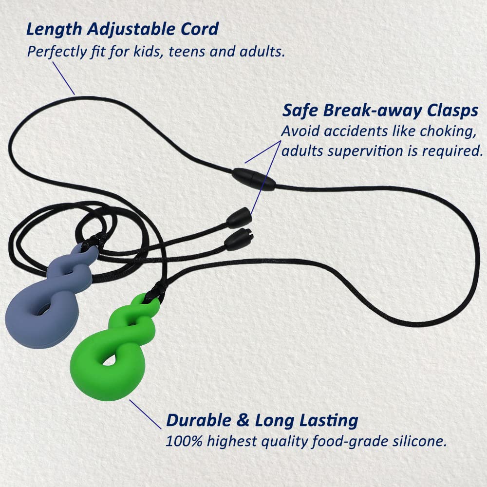 Chew Necklace for Boys and Girls, Silicone Chewy Necklace Sensory Toys for Kids Teardrop Twist Pendants, Chewing Toys for Autism or Oral Motor Special Needs BPA Free - 4 PCS Set