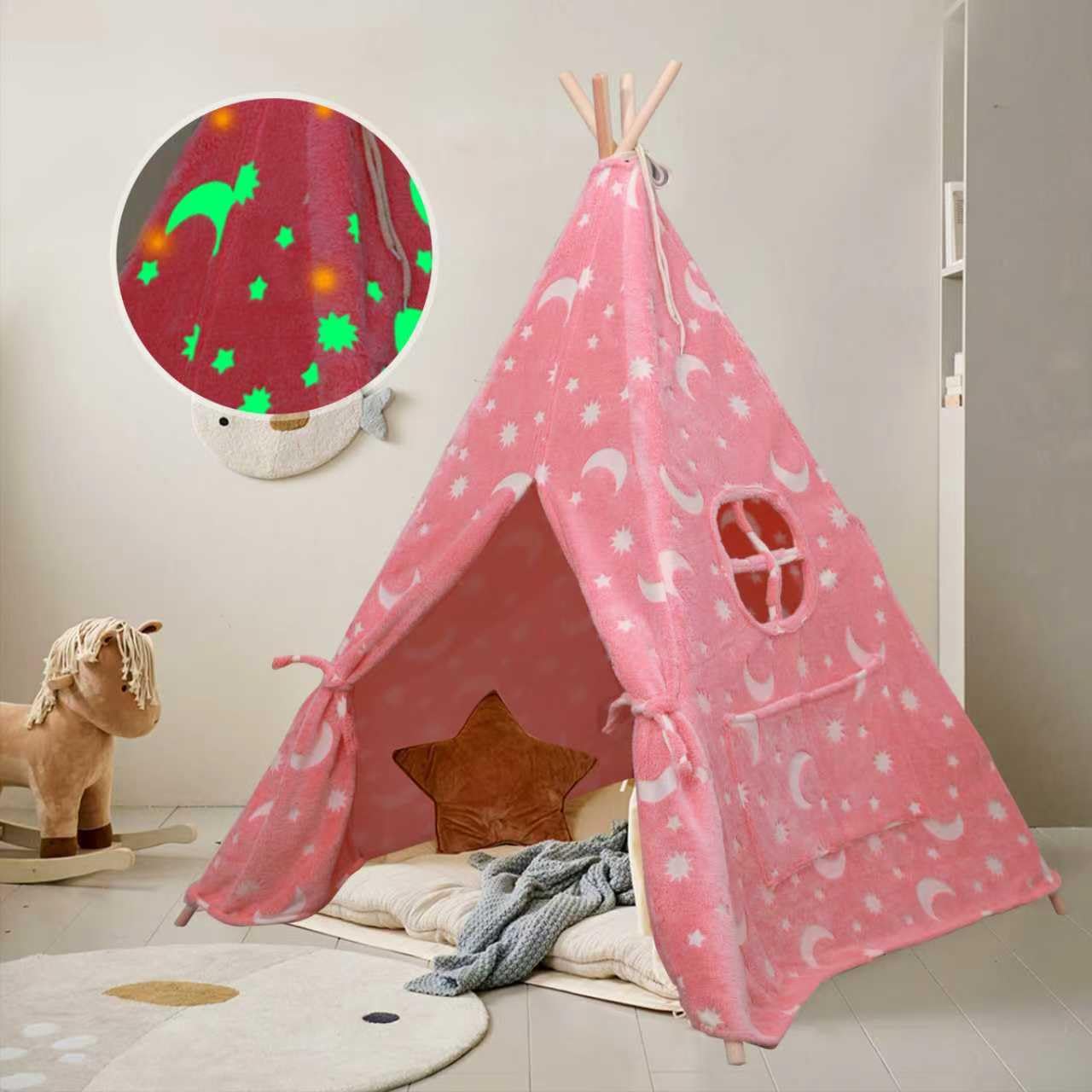 Teepee Tent for Kids,Portable Kids Play Tents,Indoor Glow Play Tent