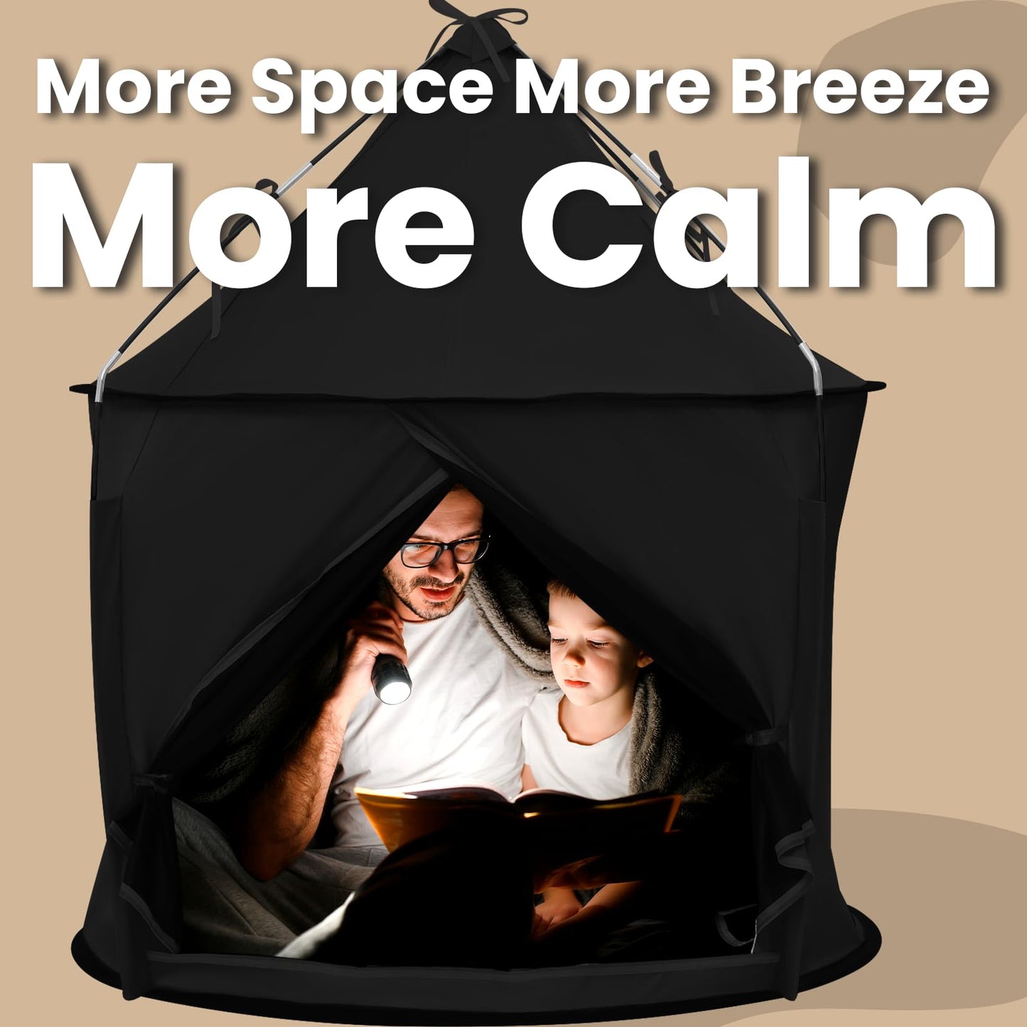 Blackout Sensory Tent, CPC Certified Calm Space for Autism Kids | Blackout Fabric, with Fan Port and Air Vent, CPC Certified Safe Structure, Spacious 39 x 39 x 45 in, Easy Setup