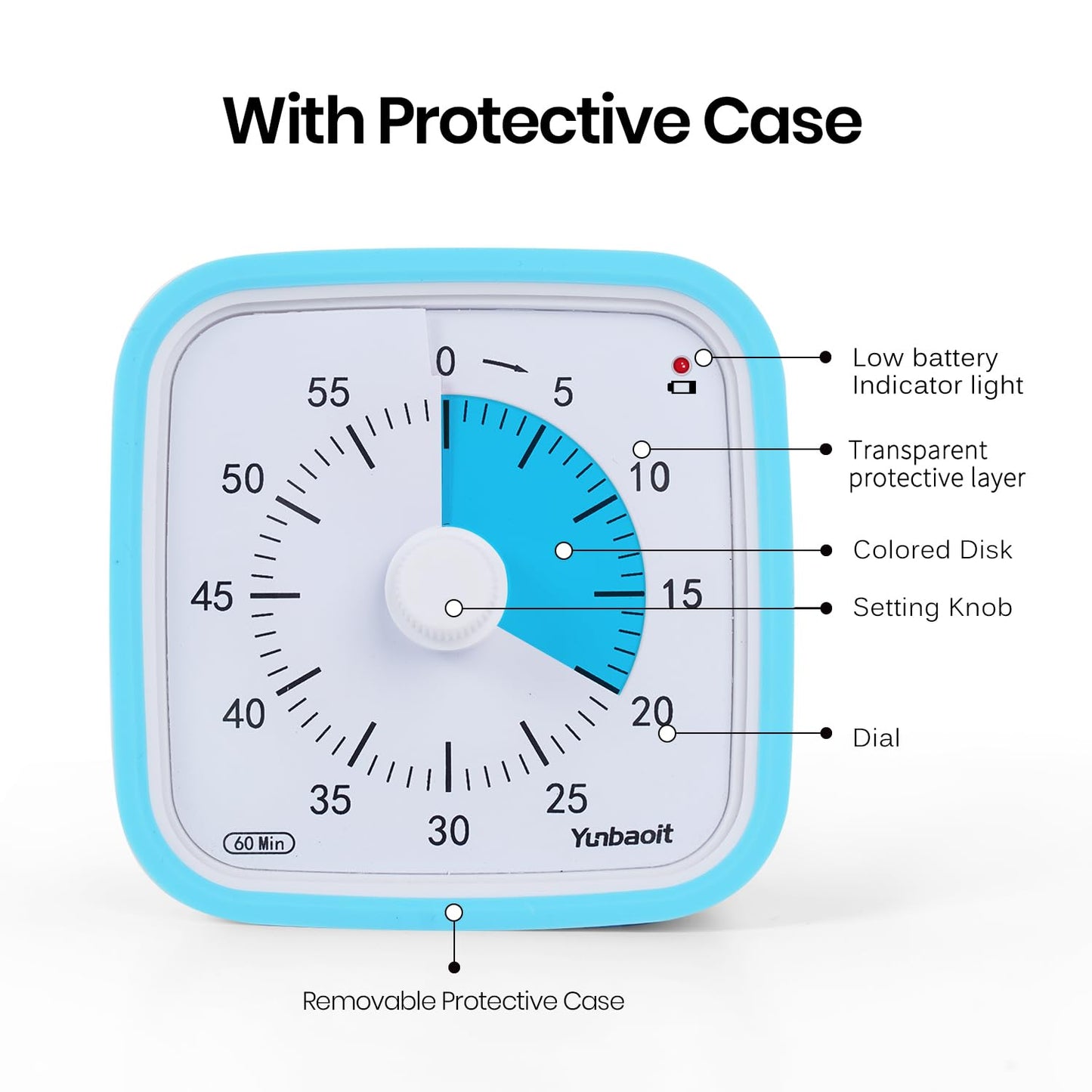 Yunbaoit Visual Timer with Protective Case, Rainbow Disk 60 Minute Countdown Timer for Kids and Adults, Silent Time Management Tool(Blue Rainbow)
