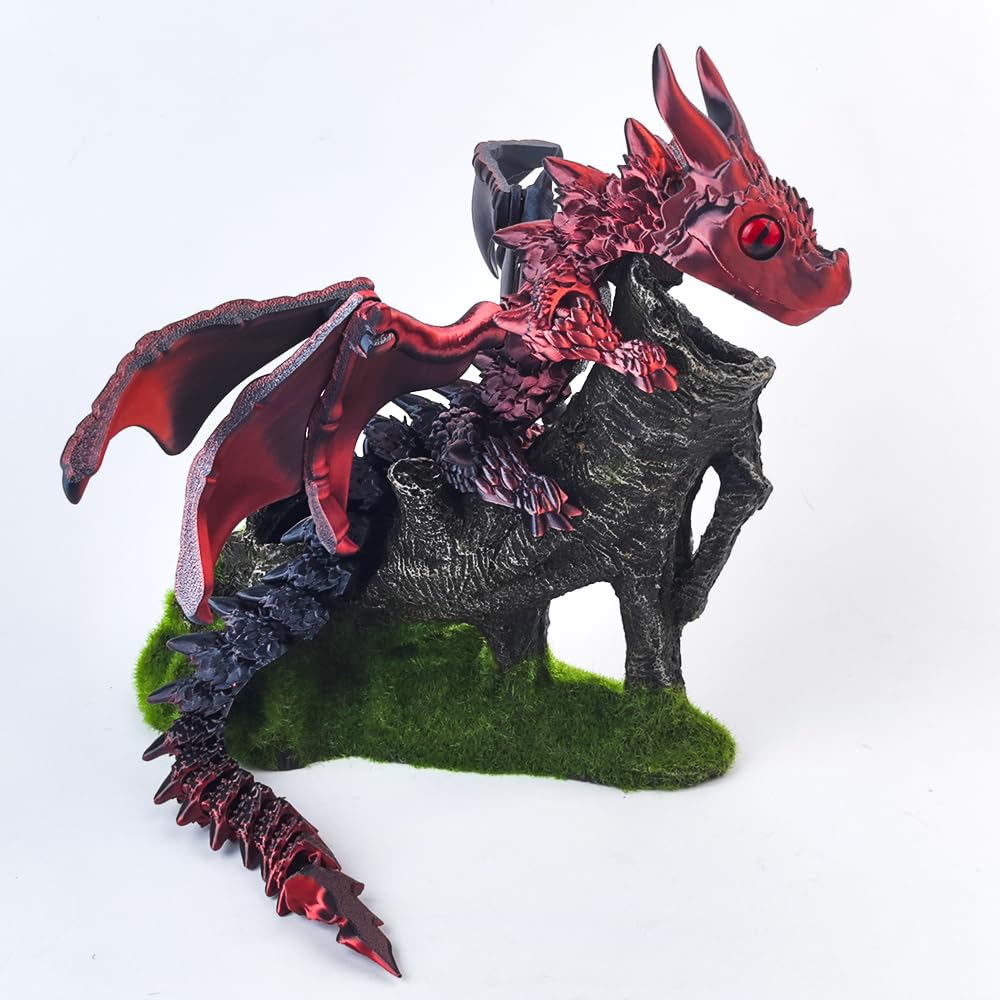 3D Printed Dragon with Wings, 3D Printed Animals Toys, Fidget Dragon Toys, Flexible Articulated Winged Crystal Dragon Model, Desktop Pet Decor, Dragon Gift for Kids & Adult (Random-Rainbow)