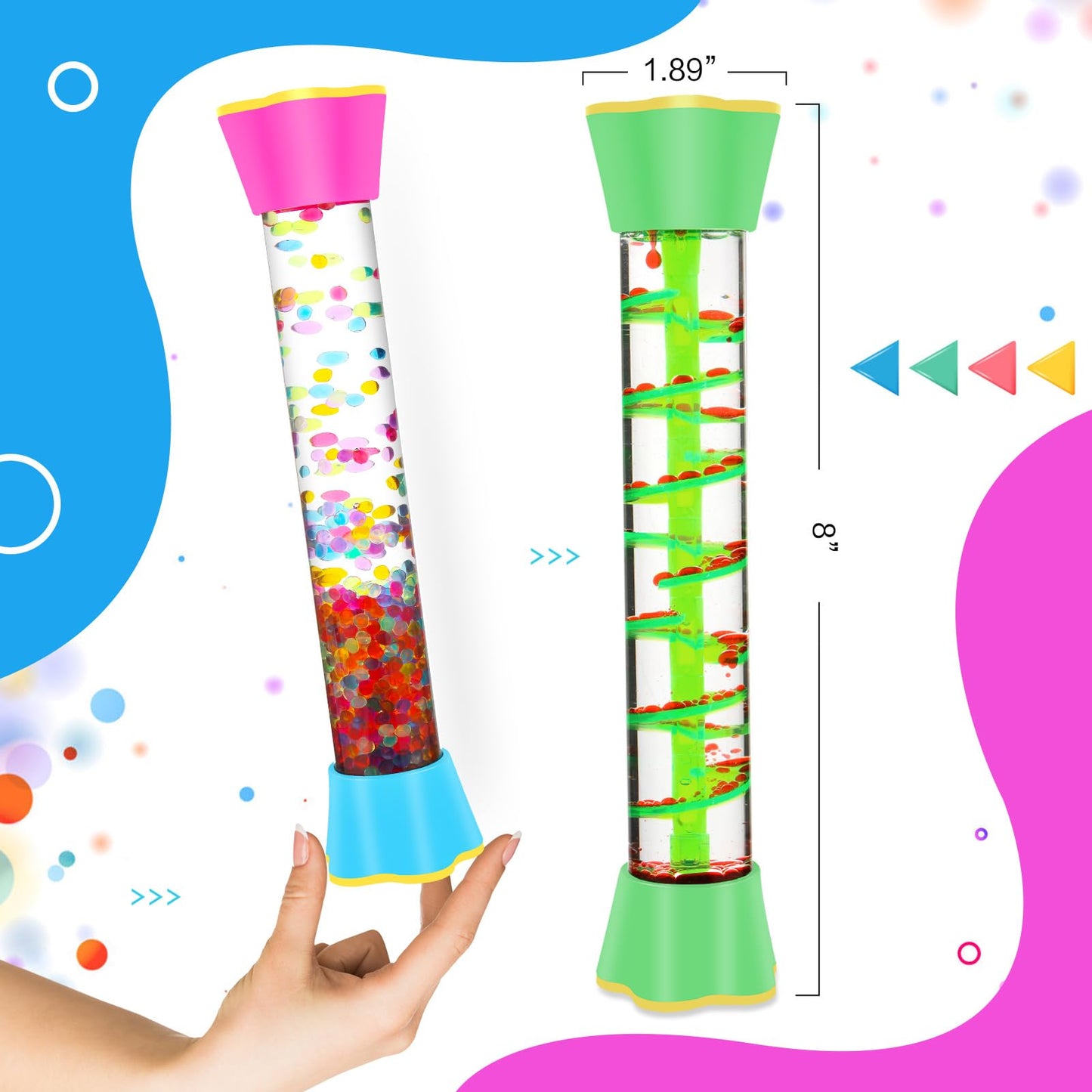 Sensory Fidget Tubes - Calming Toys for Kids & Adults- Sensory Tube with Glitter Bottle, Gravity Spinner, Bubble Drop Spiral - Fidget Toys for Classroom, Desk Decor, Office ( 2 Pack )