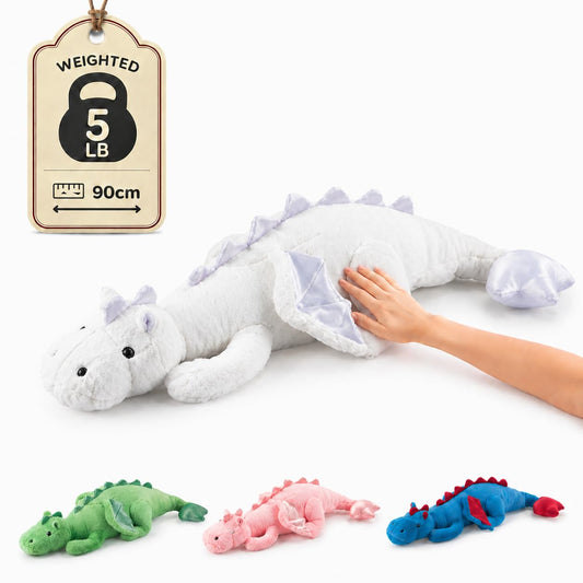 35.4" Weighted Dragon Plush Toy, 5lb Weighted Stuffed Animals, Silent Glass Beads Large Dragon Pillow for Sensory Relaxation for Kids and Adults, for Bedtime & Lounging