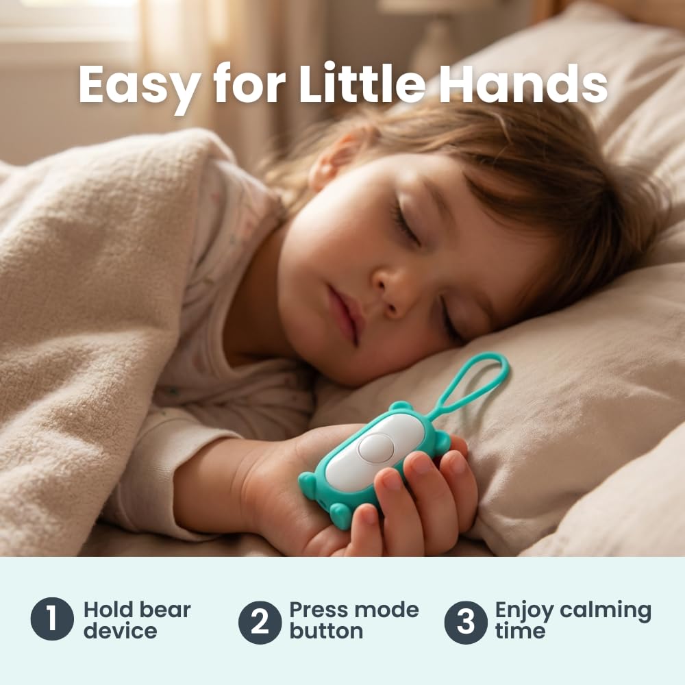 Glowco CalmCarry Mini Bear Kids Sleep Aid Device – Handheld Microcurrent Relaxation Tool, Supports Calm, Focus & Gentle Relief, USB Rechargeable, Portable Wellness Device for Children (Pink)