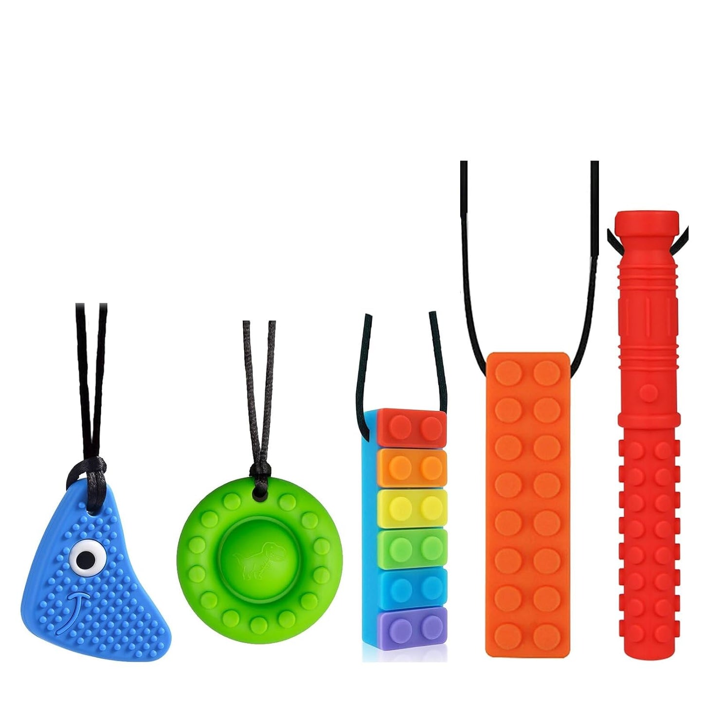 Chew Necklaces for Sensory Kids, 5 Pack Silicone Sensory Chew Toys Multi-Style Chewy Necklace Sensory Motor Aids, Different Textures Chewelry for Autism, ADHD, SPD, Sensory Needs Children and Adults