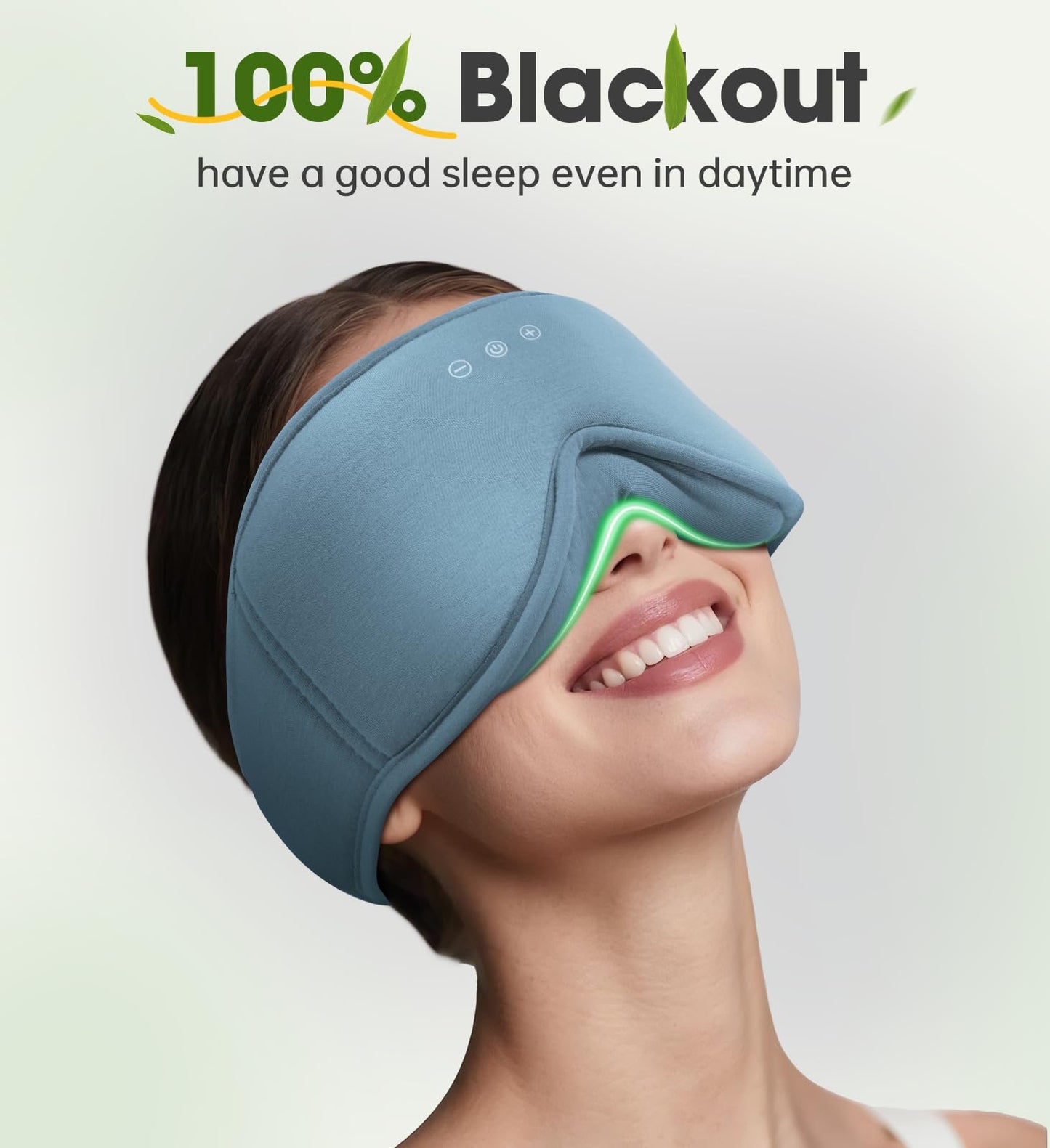 Bamboo Cotton Large Sleep Mask with Bluetooth Wireless Headphones - Blackout Eye Mask for Sleeping 3D Contoured Sleep Eye Cover Headband Ear Plugs Low Noise Hook for Men Women Better Experience (Grey)