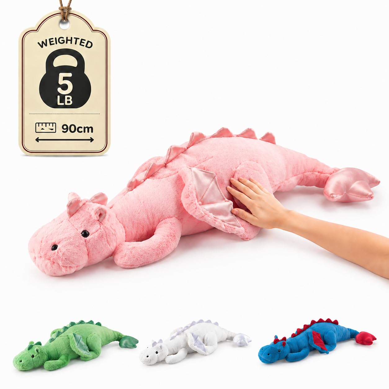 35.4" Weighted Dragon Plush Toy, 5lb Weighted Stuffed Animals, Silent Glass Beads Large Dragon Pillow for Sensory Relaxation for Kids and Adults, for Bedtime & Lounging