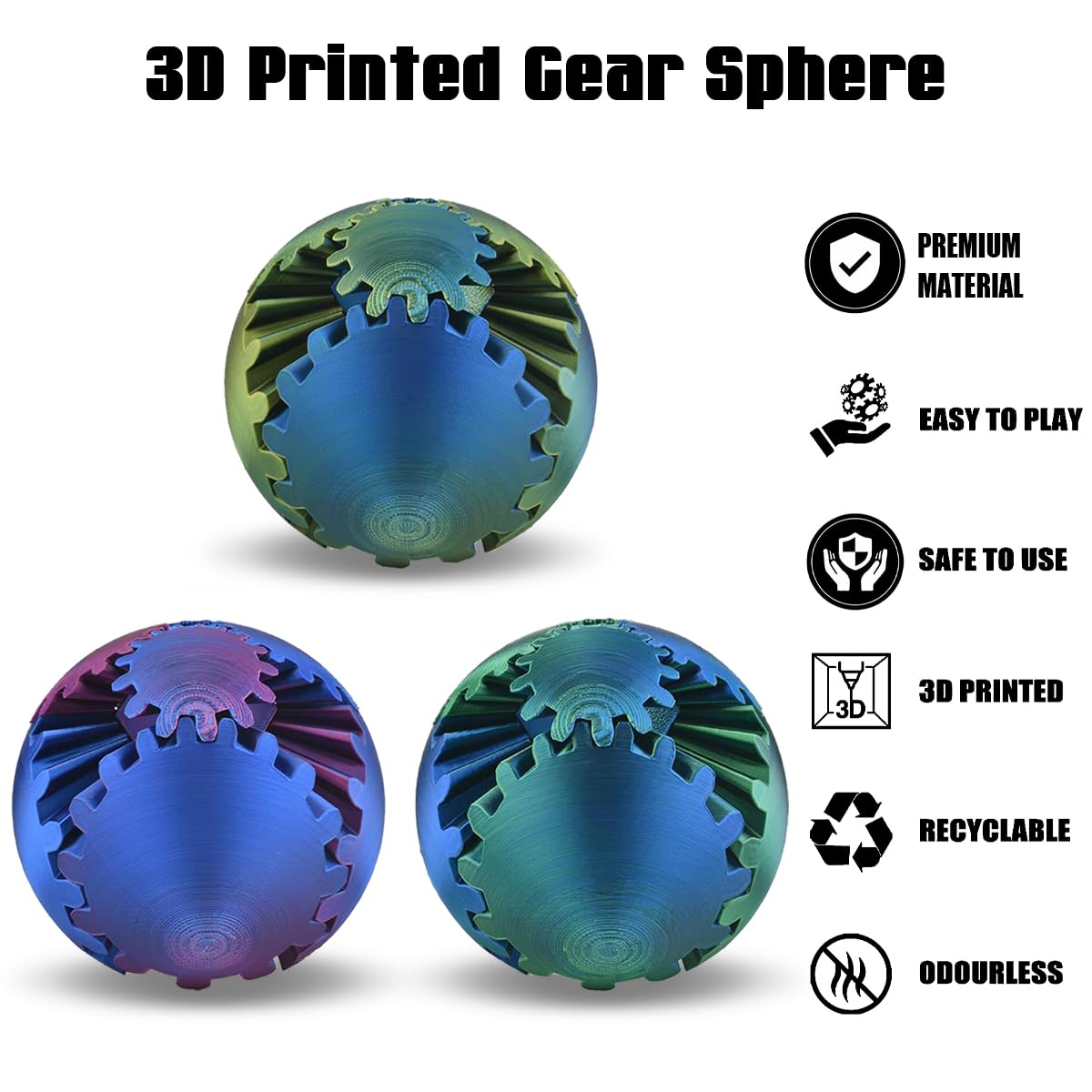 Gear Sphere, 3D Printed Gearsphere - The Steampunk Whirling Wonder Fidget Gear Ball, Gearsphere Cube Fidget Toy for Office and Home, Stress Relief Cool Stuff Toys Gift for 3+ Kids Adult (Purple)
