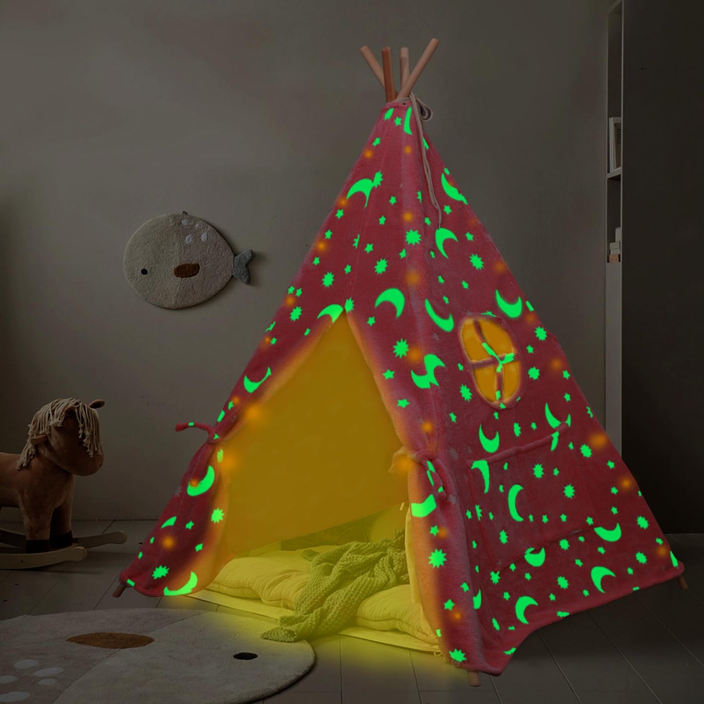 Teepee Tent for Kids,Portable Kids Play Tents,Indoor Glow Play Tent