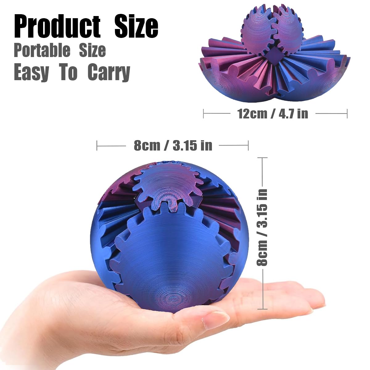 Gear Sphere, 3D Printed Gearsphere - The Steampunk Whirling Wonder Fidget Gear Ball, Gearsphere Cube Fidget Toy for Office and Home, Stress Relief Cool Stuff Toys Gift for 3+ Kids Adult (Purple)