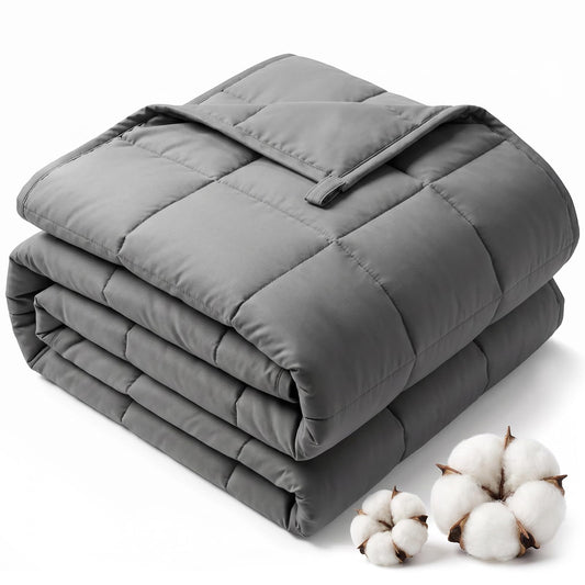 Smart Queen Cooling Weighted Blanket for Adults 15 lbs, 48"x72" Twin Size Heavy Blanket for Sleeping, Soft Breathable Cotton with Glass Beads, Machine Washable, Grey (Fits 120-160 lbs)